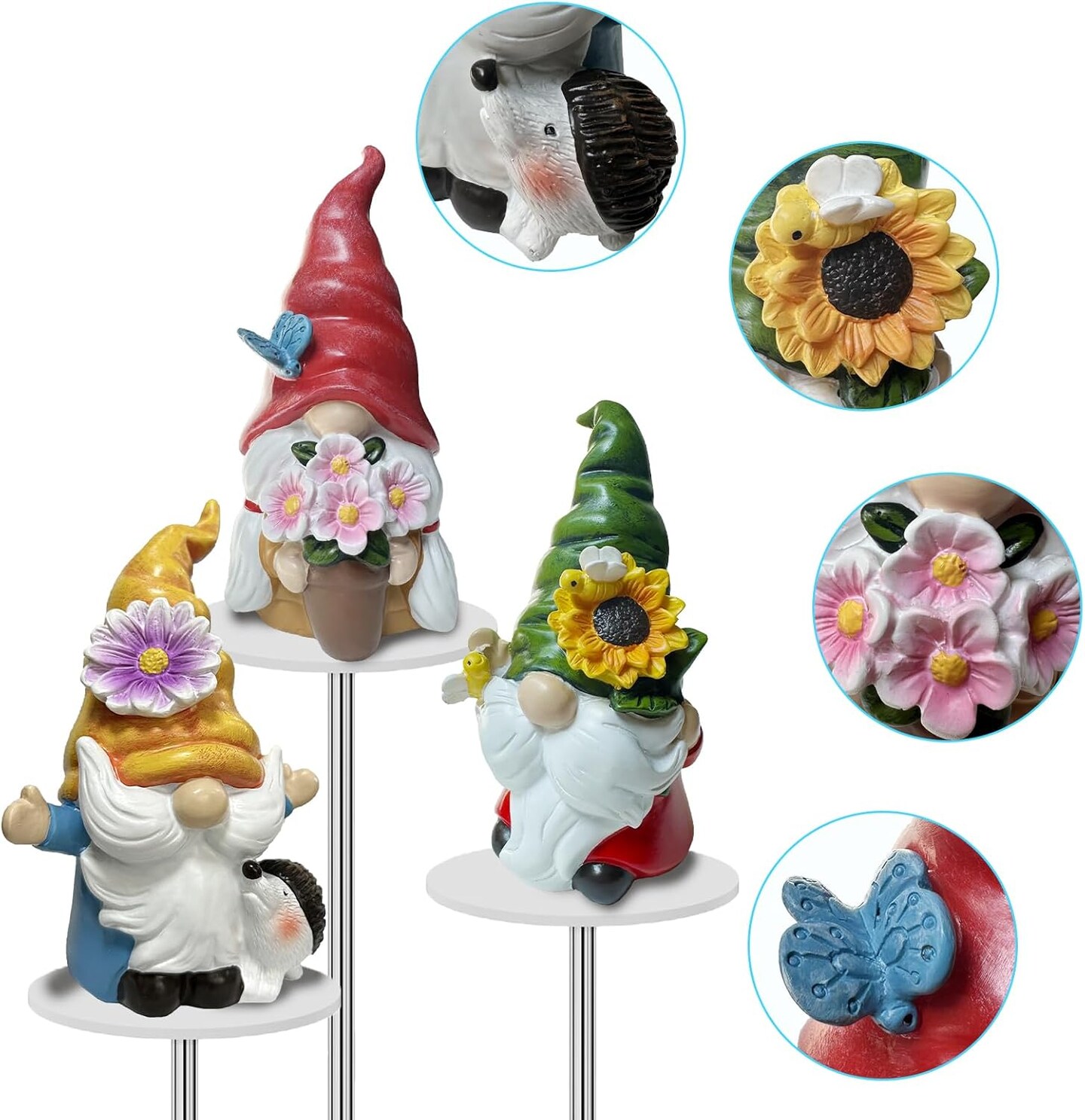 Spring Gnome Decorations Flower Gnomes Ornaments Decor Gifts, Set of 3 Summer Gnomes Figurines Spring Gnomes for Garden Decor Spring Sculptures Gift for Outdoor Decor (Multicolor)