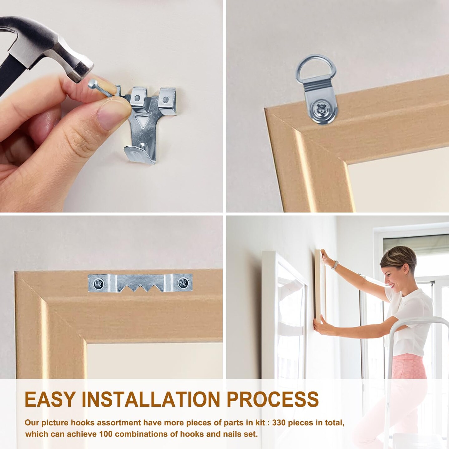 330pc Picture Hanging Kit - Wall Hangers, Nails, Wire, Screw Eyes, D Rings &#x26; Tool for Frame &#x26; Canvas Mounting