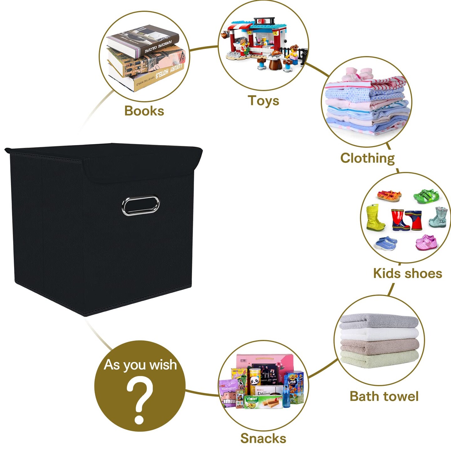 DABEACT Fabric Storage Cube Bins with Lids Closet Organizers collapsible storage bins basket with Handles for Home,Storage Boxes for Organizing,3 Pack,(black)