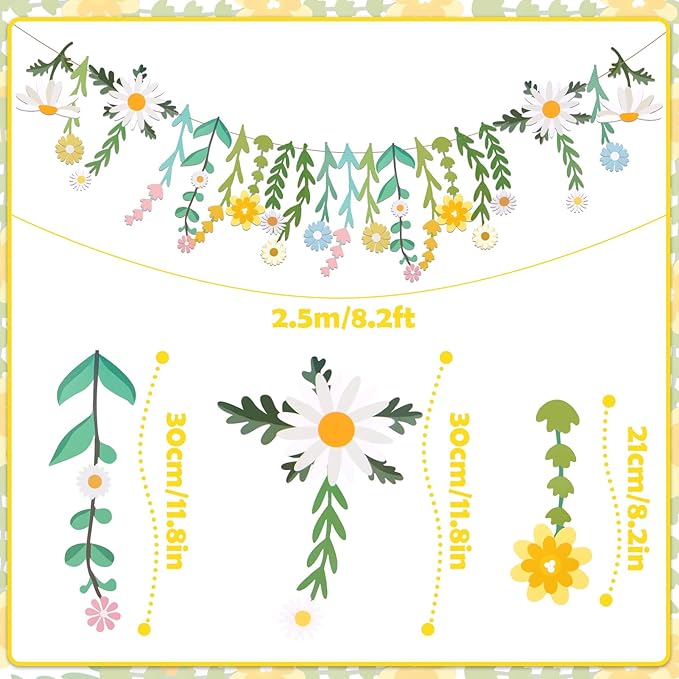 Flower Leaves Banner Paper Flower Garland Paper Wildflower Party Decorations Floral Daisy Banner for Wall Decoration Spring Garden Backdrop Wedding Decor