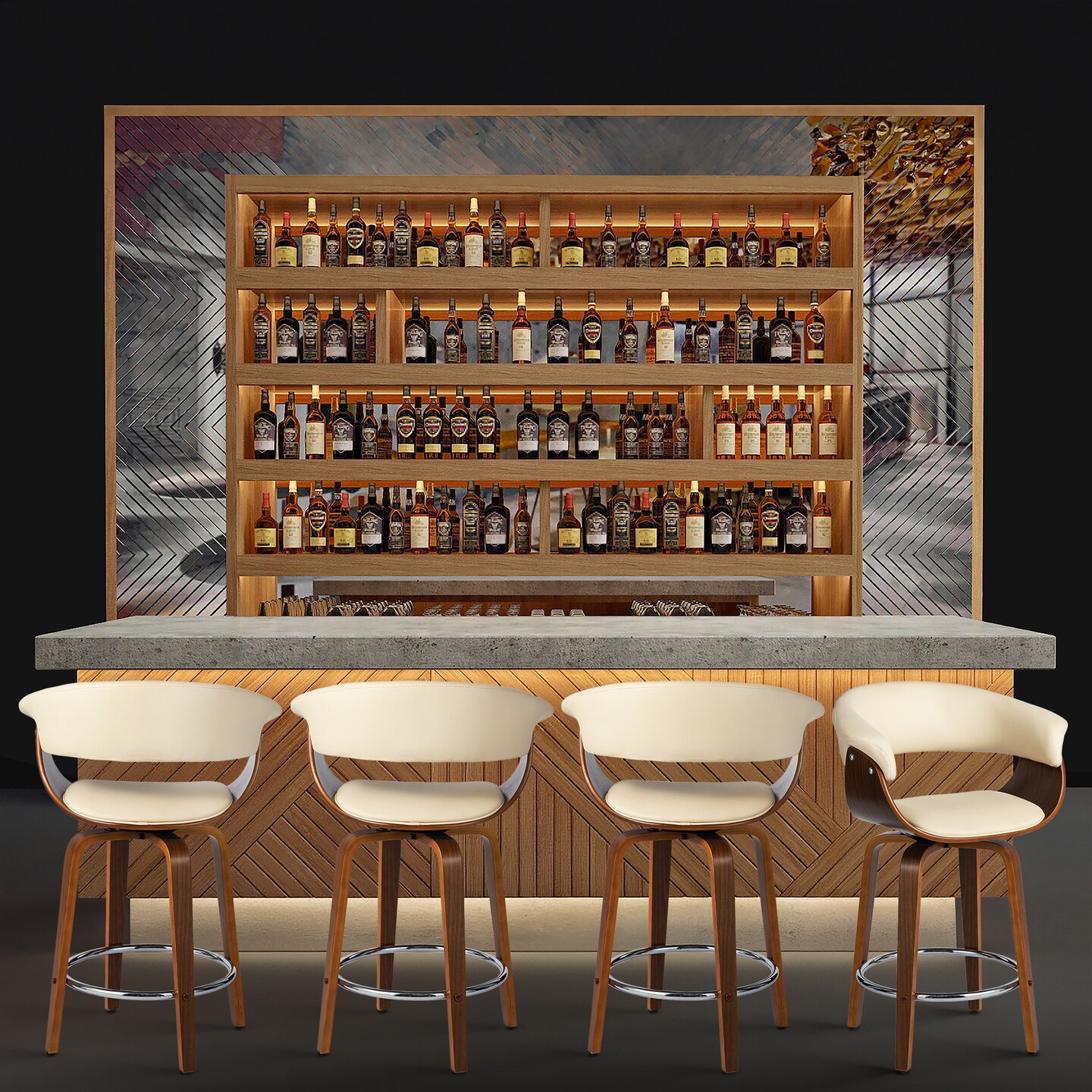 Set of 2/4 Mid-century Modern Leatherette Swivel Bar Stools/Counter Stools with Walnut Bentwood Frame