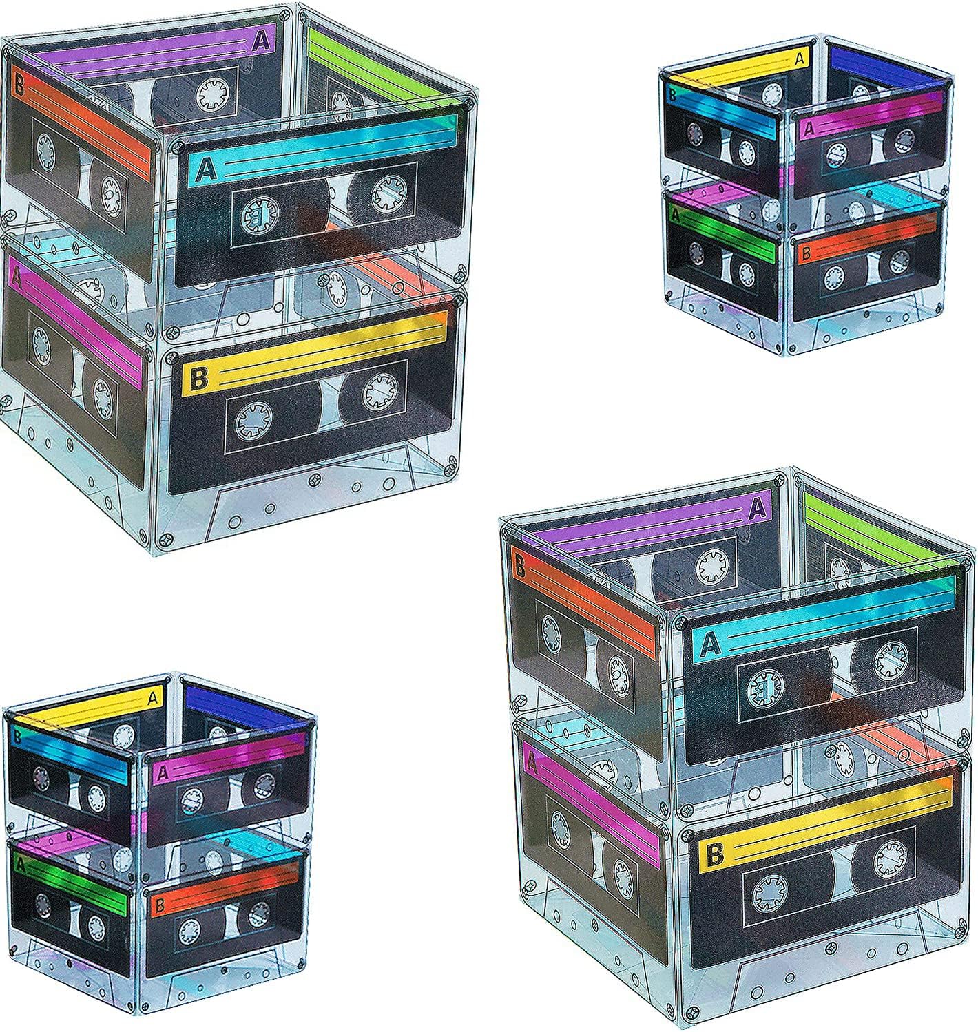 4E&#x2019;s Novelty Cassette Tape Bucket Centerpiece (4 Pack) &#x2013; Retro 80s Party Decorations, 90s Party Decor