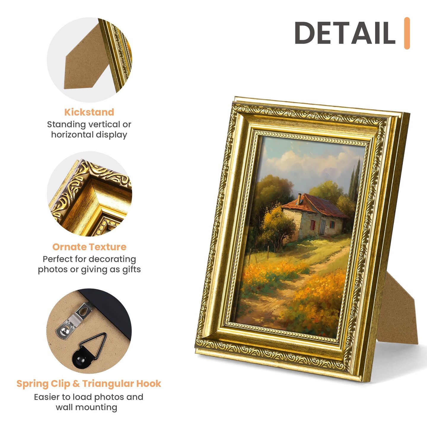 5x7 Picture Frame with Real Glass, Ornate Vintage 5 x 7 Photo Frames for Wall Decor or Tabletop Display, Gold, 2 Pack