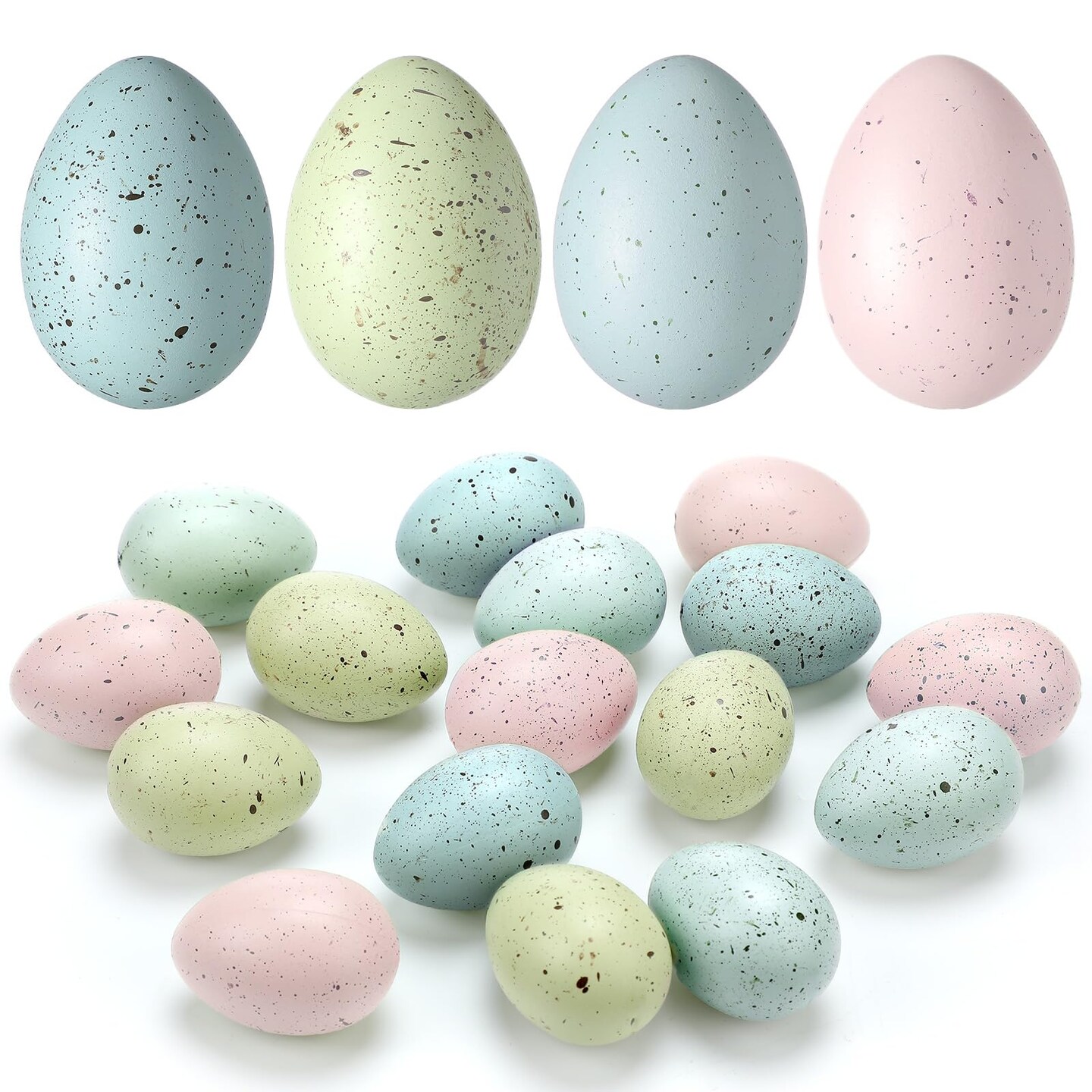 SiliFine Easter Speckled Eggs 2.4 in Plastic Speckled Eggs Bowl and Vase Filler Faux Chicken Eggs for DIY Spring Displays and Easter Decorations (Pink, Blue, Yellow, Light Blue,16 Pcs)