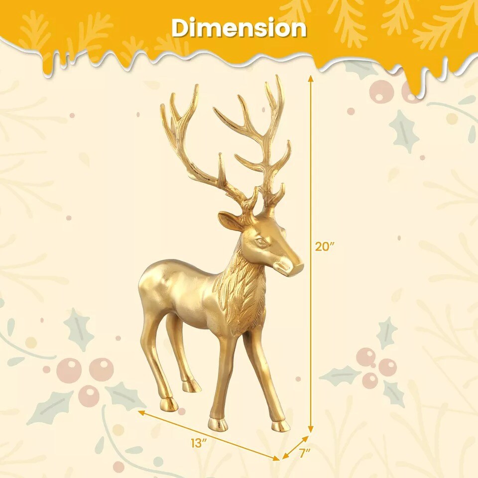 Standing Reindeer Statue Christmas Decoration Aluminum Deer Sculpture Indoors