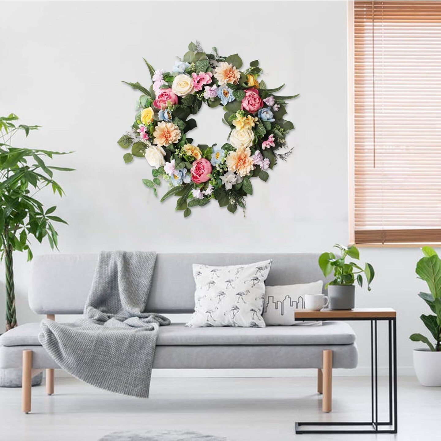 24Inch Spring Wreaths for Front Door, Spring Wreaths, Peony Wreaths for Front Door