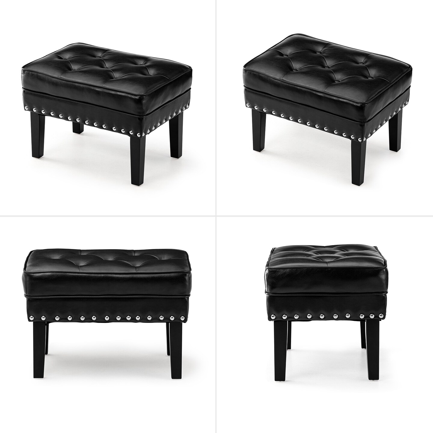 22&#x22;W Mid-century PU Leather Tufted Ottoman Foot Stool