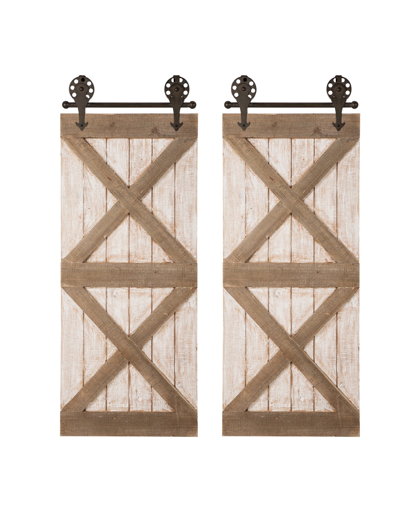 Set of 2 35&#x22;H Farmhouse Wooden Barn Doors Wall Decor