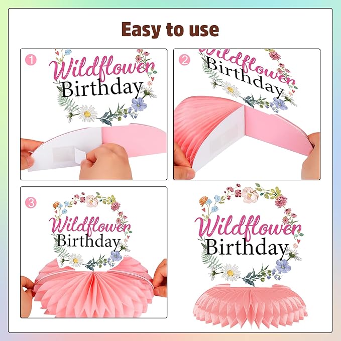 9-Piece Wildflower Birthday Table Decor Set – Spring Party Supplies with Floral Honeycomb Centerpiece