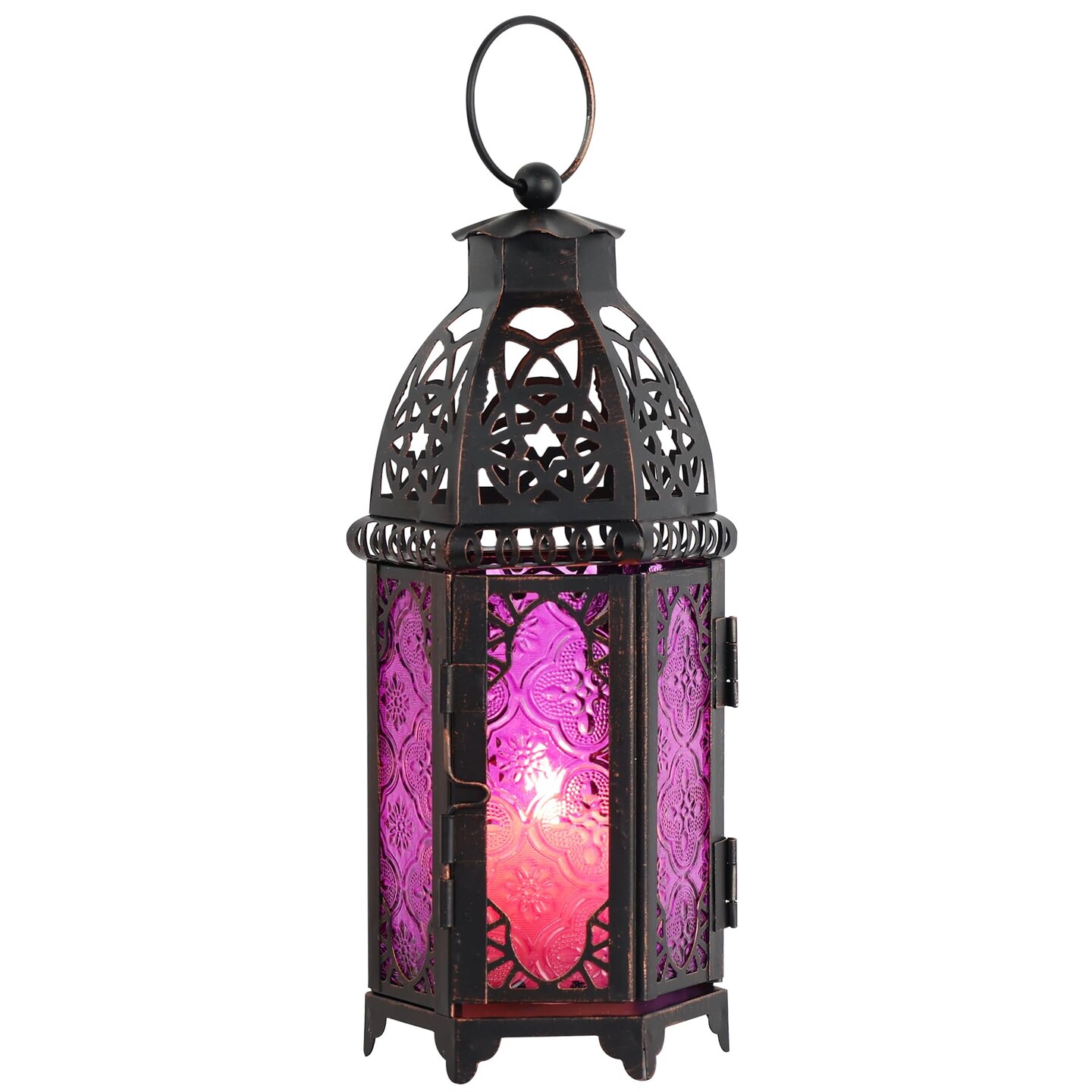 NEEDOMO Ramadan Decorations, Hanging Moroccan Lantern, 11&#x27;&#x27; Vintage Candle Holder, Metal Lanterns Decorative Indoor Outdoor, Table, Patio, Porch, Shelf, Gothic Home Decor (Purple)
