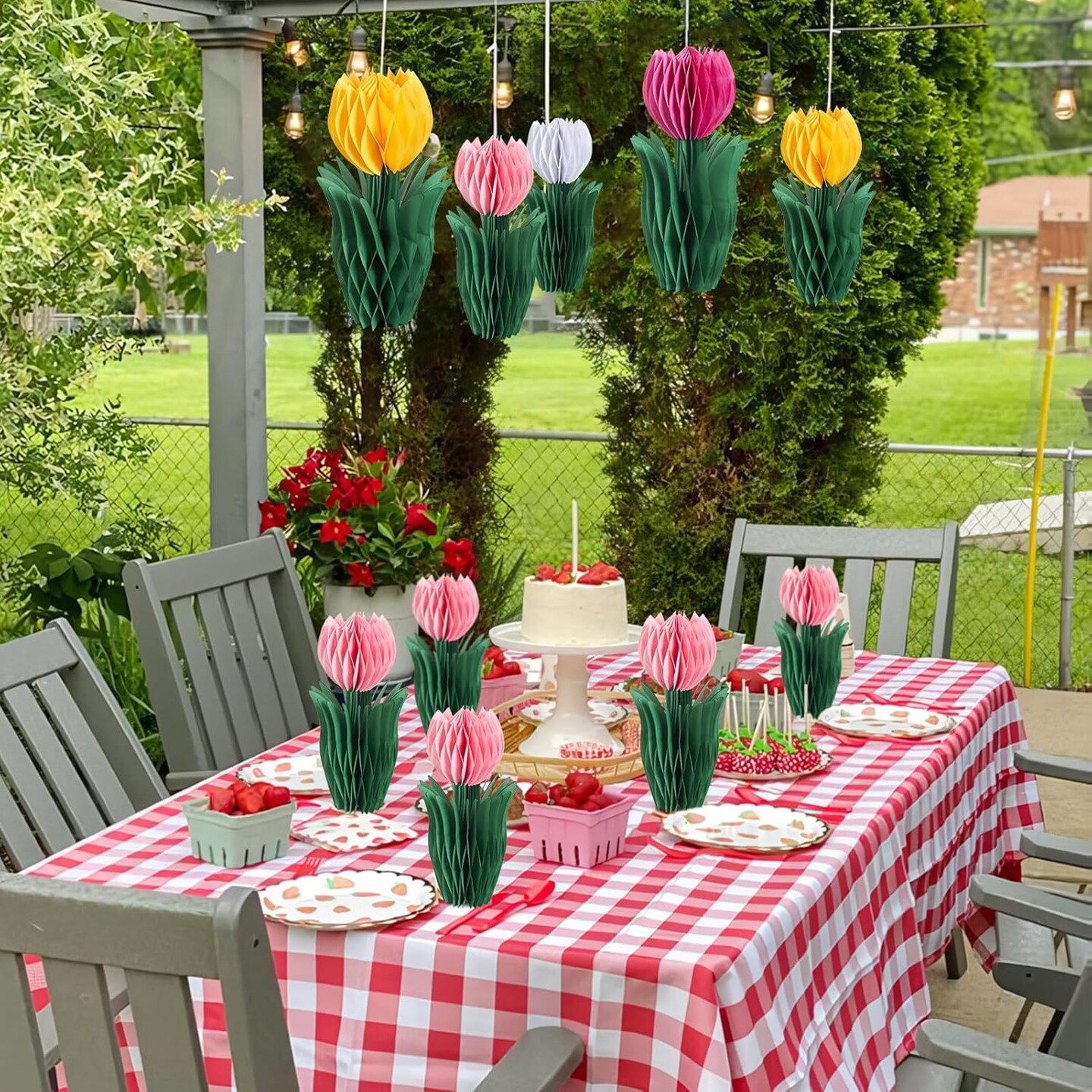 8 PCS Flower Honeycomb Decoration Tulip Honeycomb Decoration Mother&#x27;s Day Decoration Tulip Decor Spring Decor Tulips Table Centerpieces Decorations Spring Decorations for Home Office