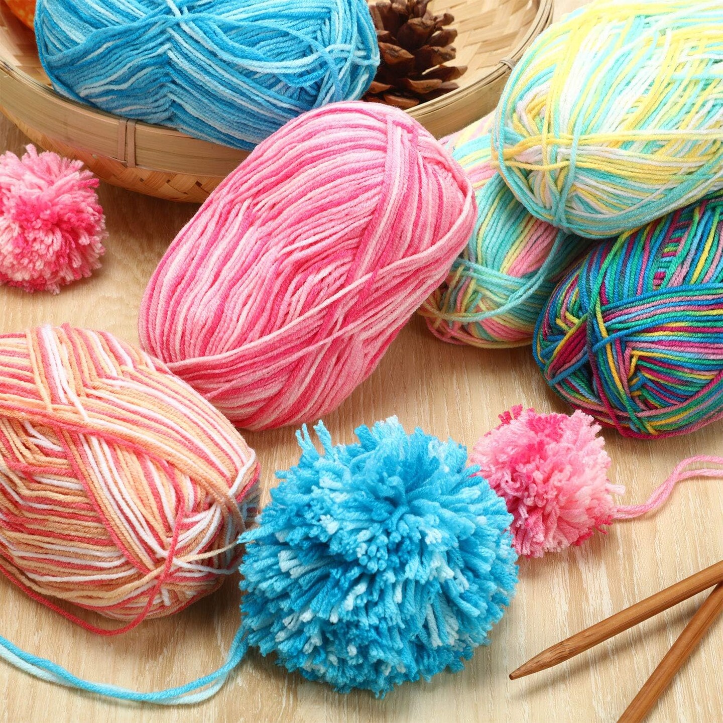 6 Pieces 50 g Crochet Yarn Multi-Colored Acrylic Knitting Hand Knitting Weaving Yarn Crochet Thread(3-Ply,Pink, Yellow Green, Multicolor, Blue, Yellow Red, Yellow Green Pink)