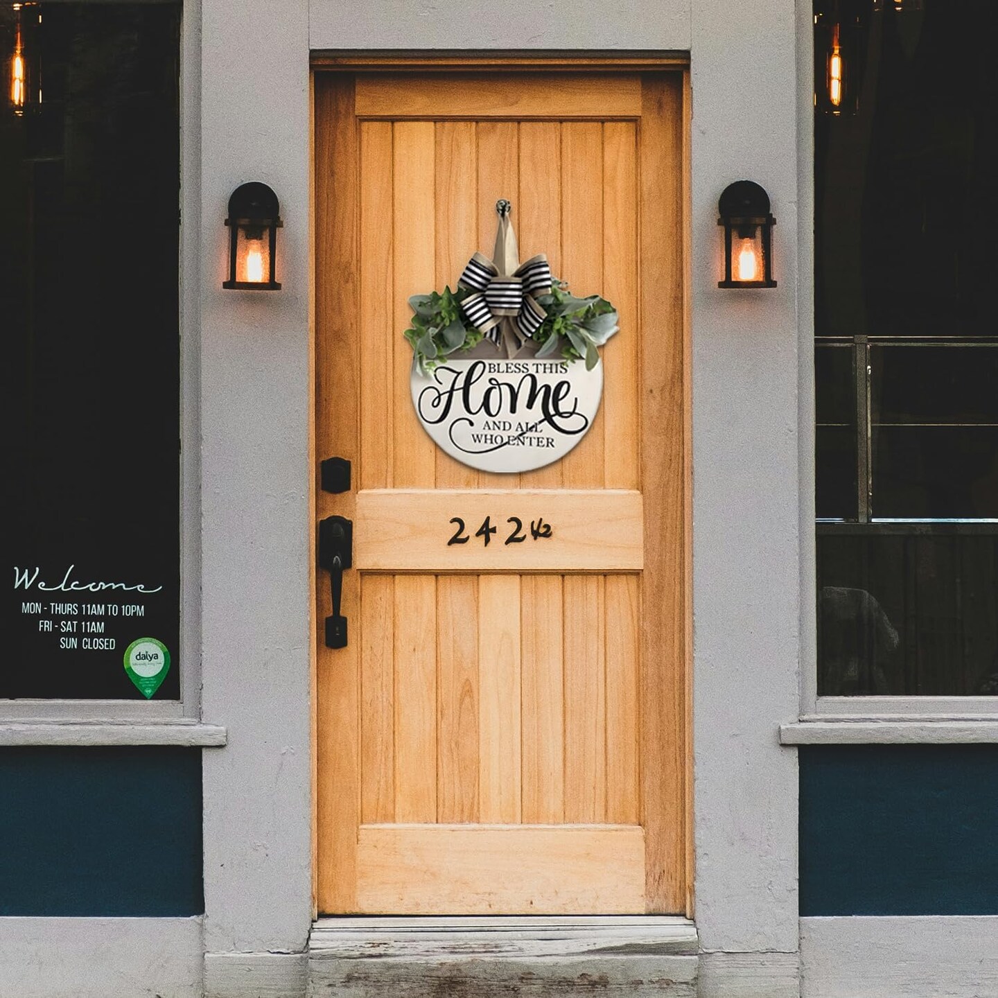 Welcome Sign for Front Door, Rustic Round Wood Wreaths Wall Hanging Outdoor Decor