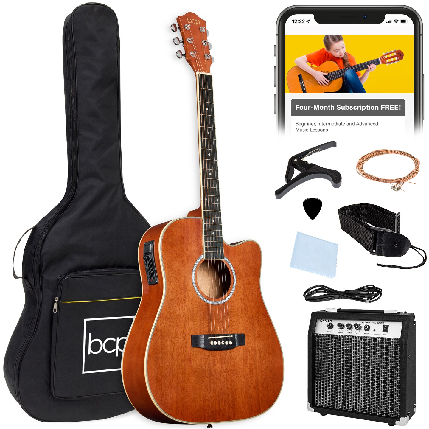 Best Choice Products Beginner Acoustic Electric Guitar Starter Set 41in w/ All Wood Cutaway Design, Case
