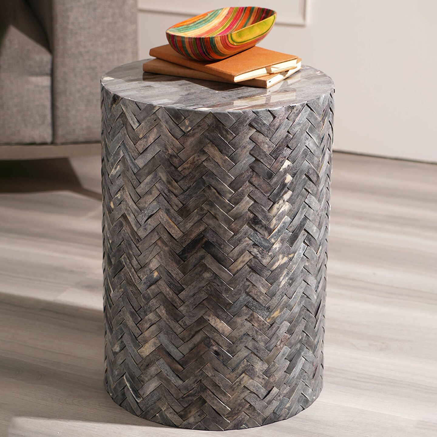 Side Table | Bone Inlay End Table with D-Mate Pattern, 18"