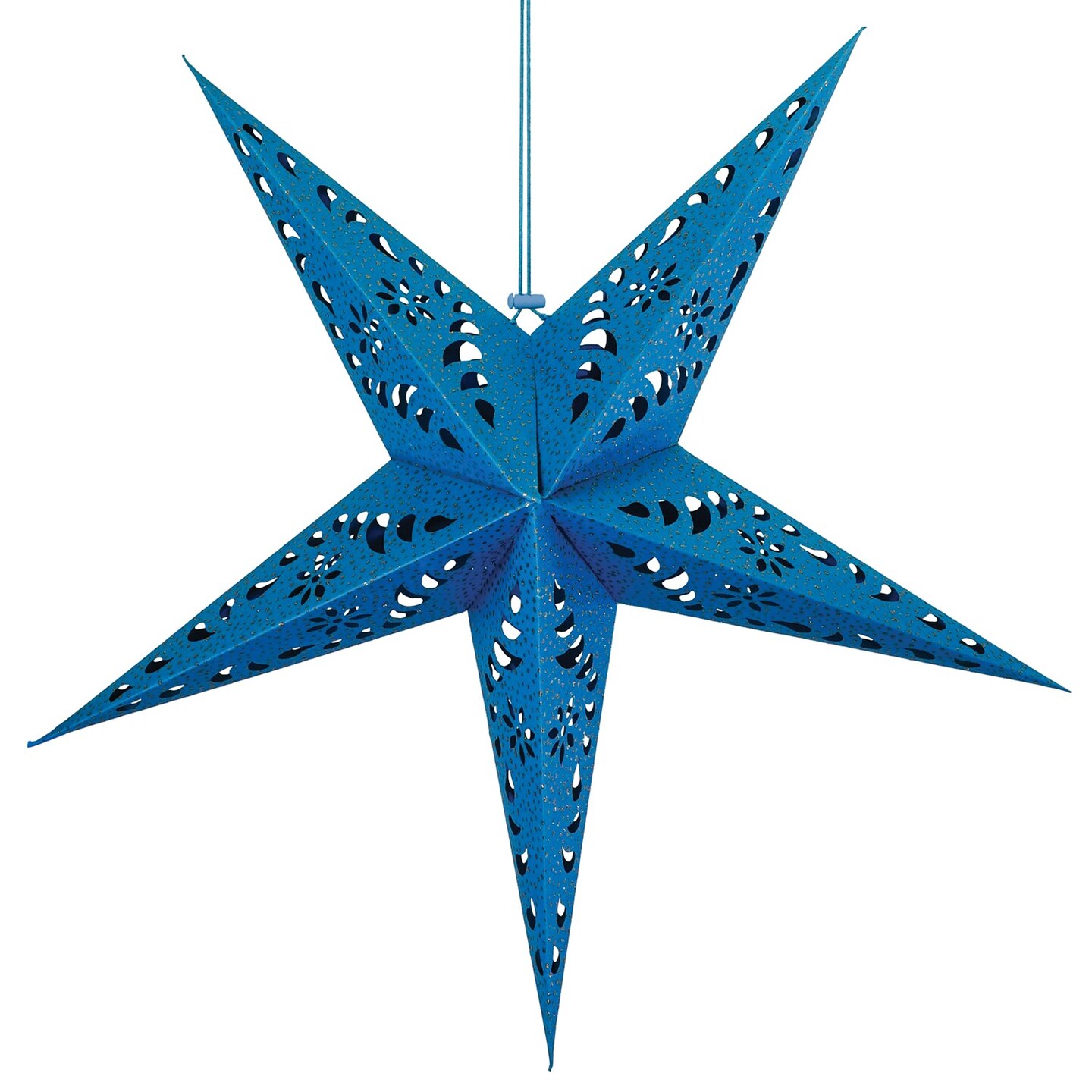 In the Breeze 9177 &#x2014; Blue Paper Star Lantern &#x2014; Hanging Party and Home D&#xE9;cor with Painted Gold Accents &#x2014; Handmade, Dyed Paper