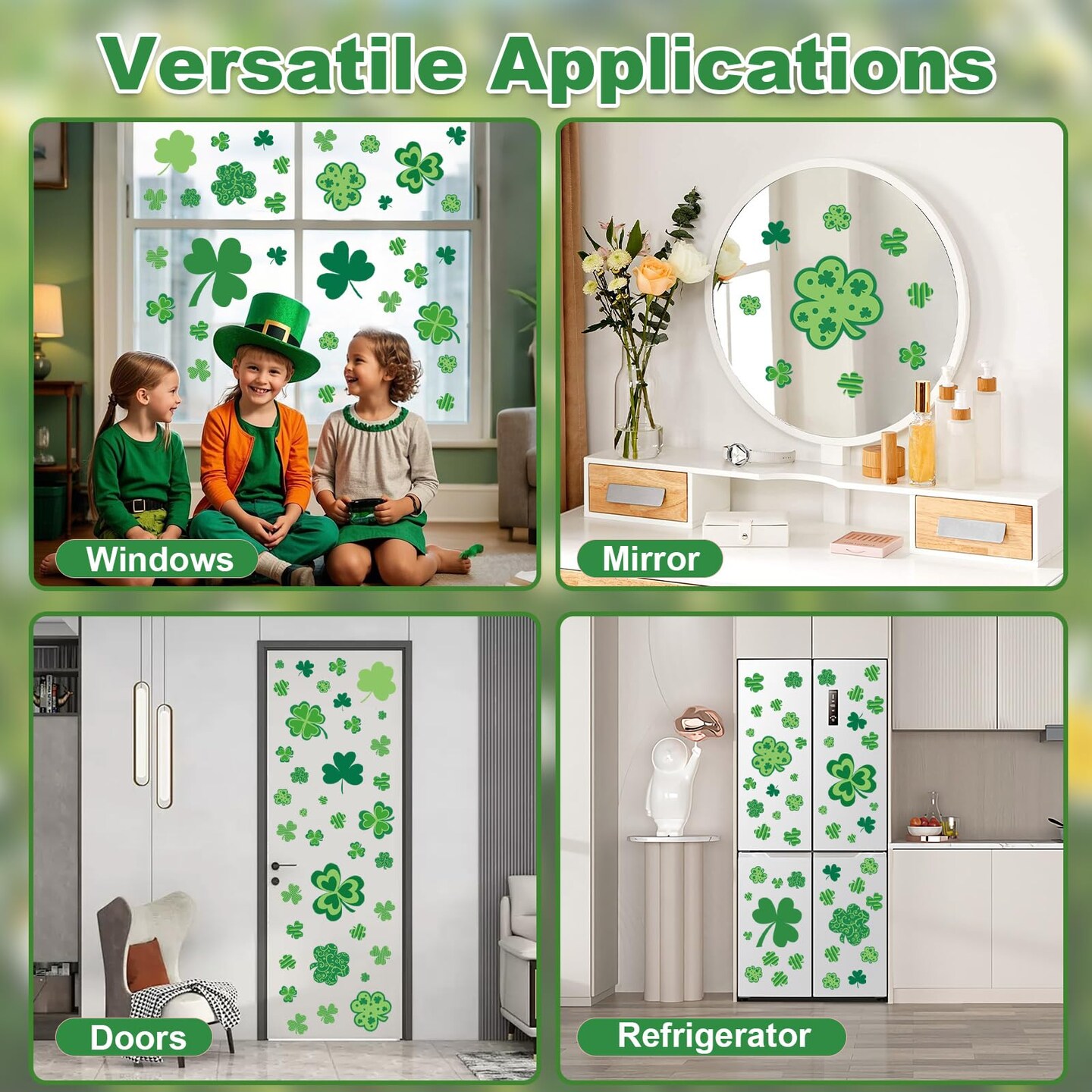St Patricks Day Window Clings Decorations, Saint Patrick's Day Shamrock Decor, Sticker Decal for Holiday Home Party, 8 Sheets 126 PCS