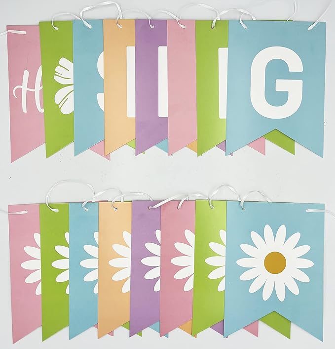 Hello Spring Banner Colorful Spring Bunting Banner Flower Pattern Hanging Banner Garland Spring Easter Party Decorations for Indoor Outdoor Wall Mantle Fireplace Spring Break Celebration