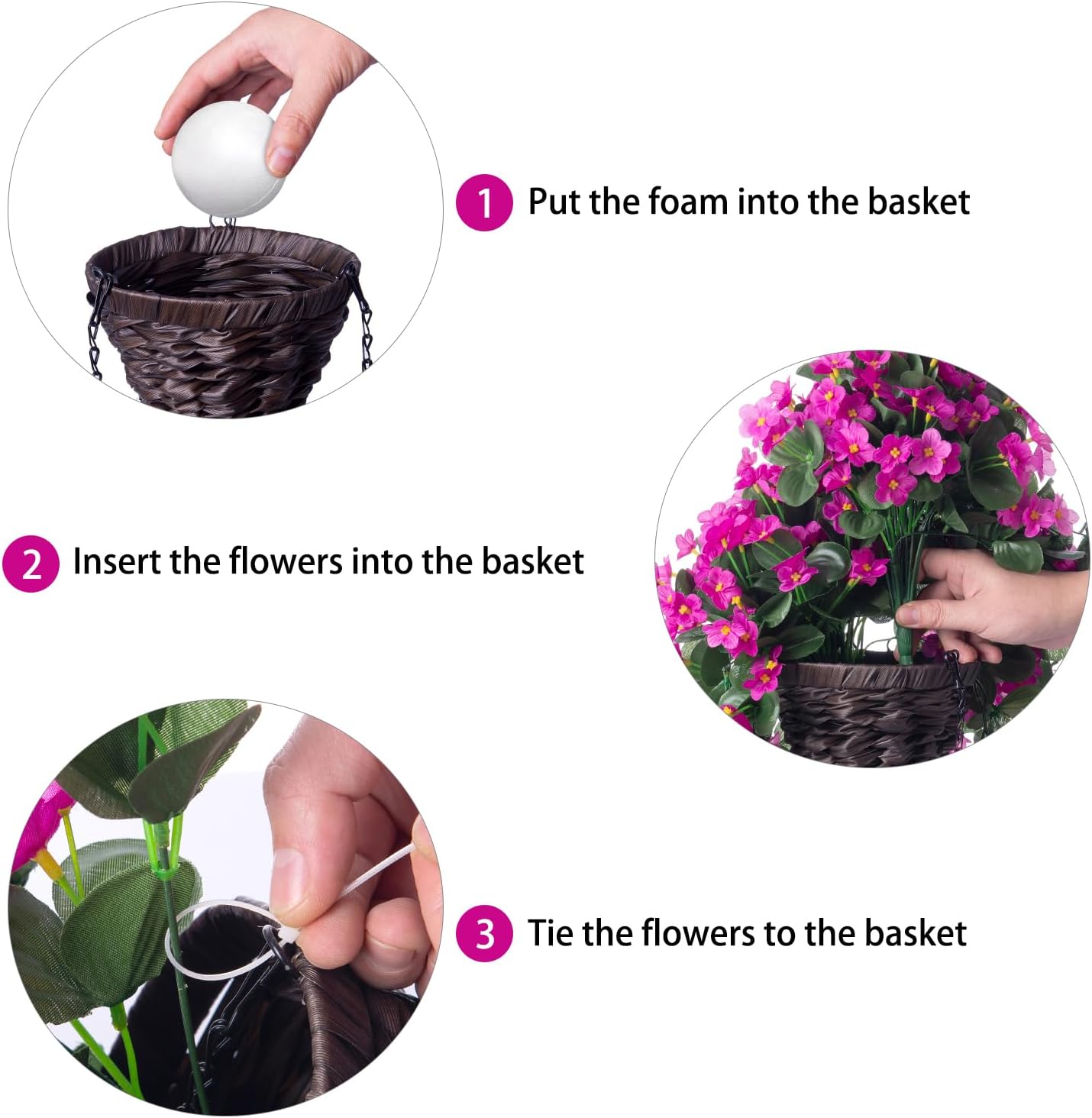 Artificial Fake Hanging Flowers Plants Baskets for Outdoor Spring Decoration, Faux Silk Fuchsia Trailing Orchid UV Resistant for Home Outside Porch Garden Yard Patio Decor