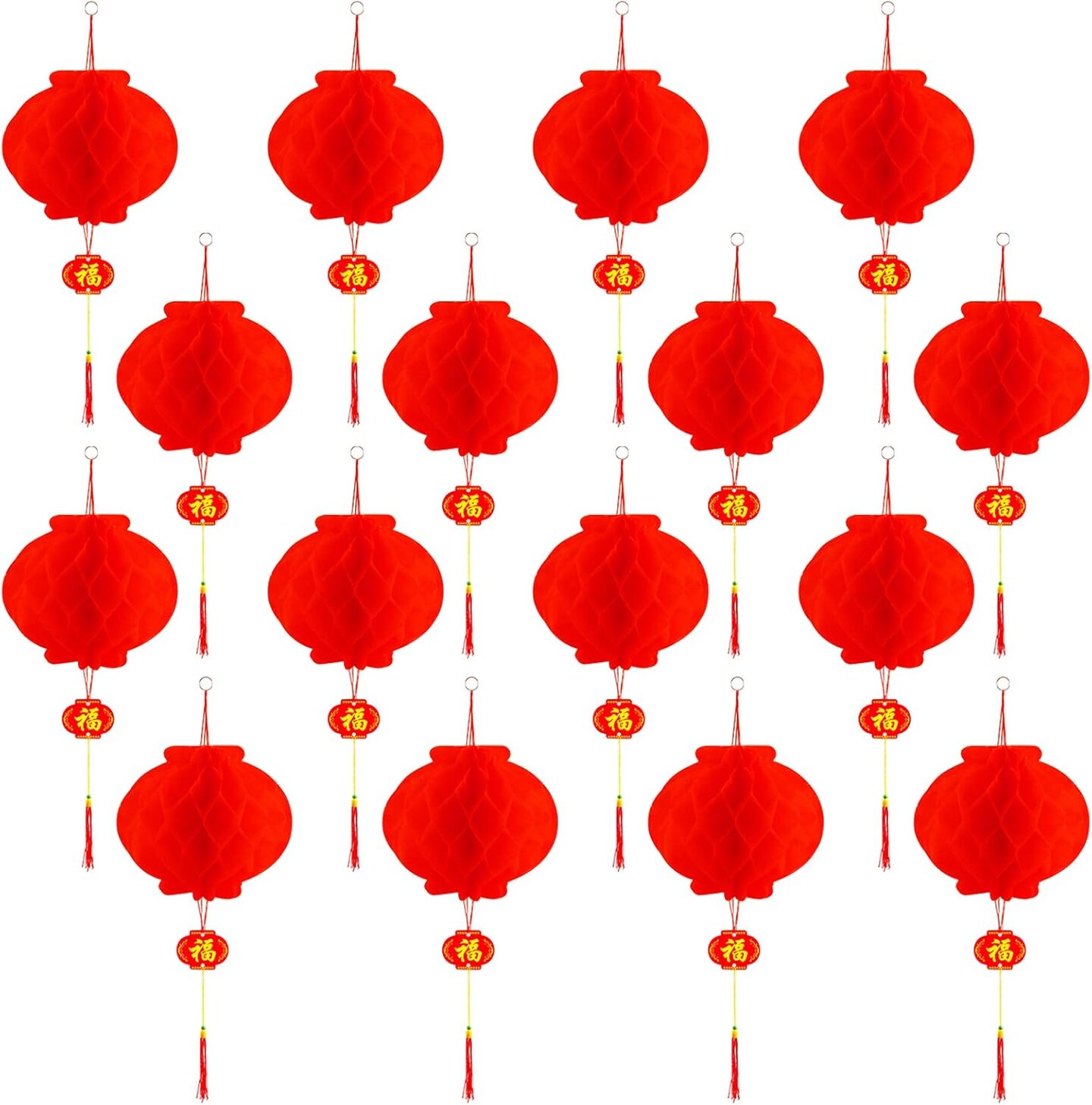 16 Pieces Lunar Chinese Round Hanging Red Paper Lanterns Decorations for 2025 New Year Spring Festival Party Decor - Wedding and Restaurant