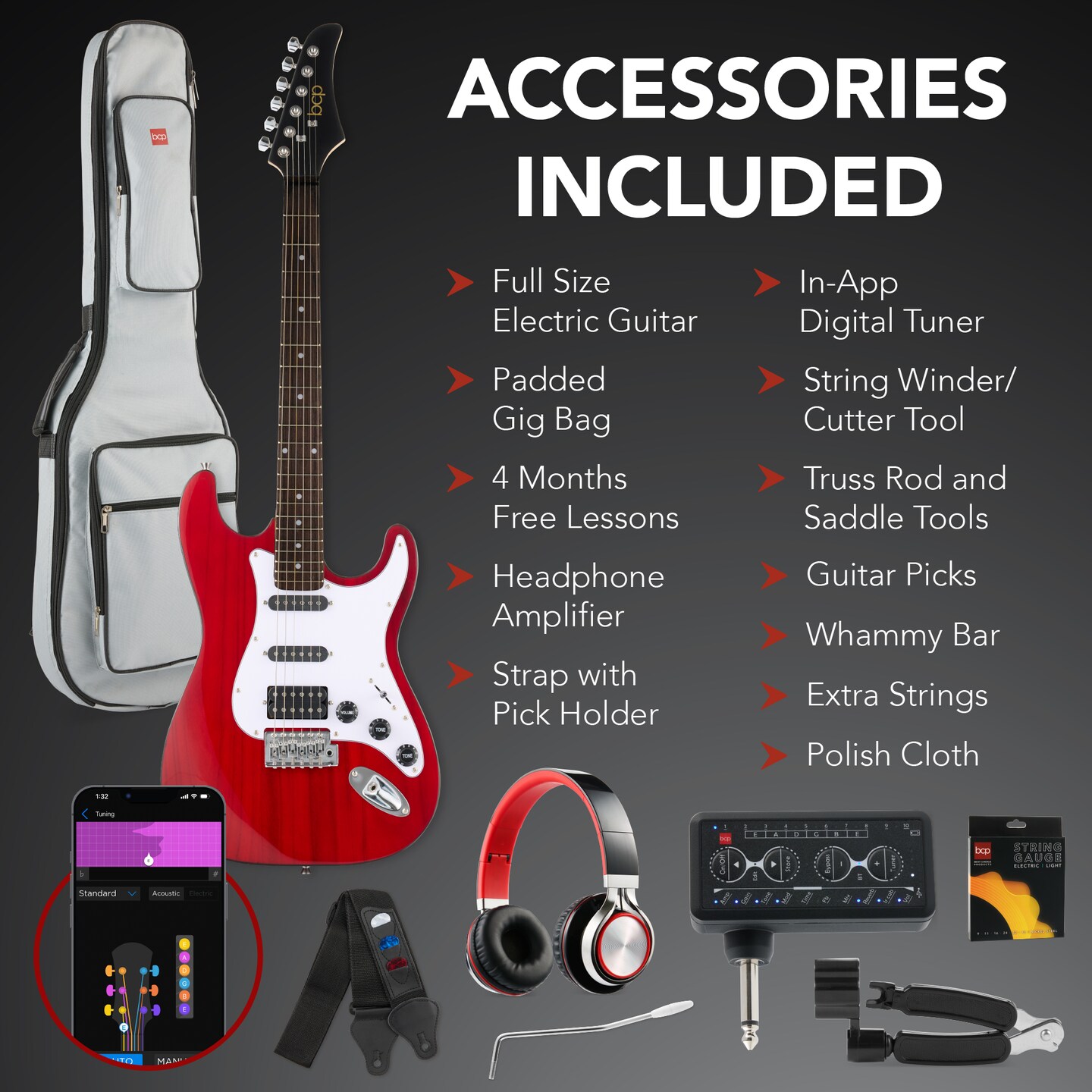 Best Choice Products Beginner Electric Guitar Kit w/ Headphone Amp, Padded Gig-Bag, Headphones