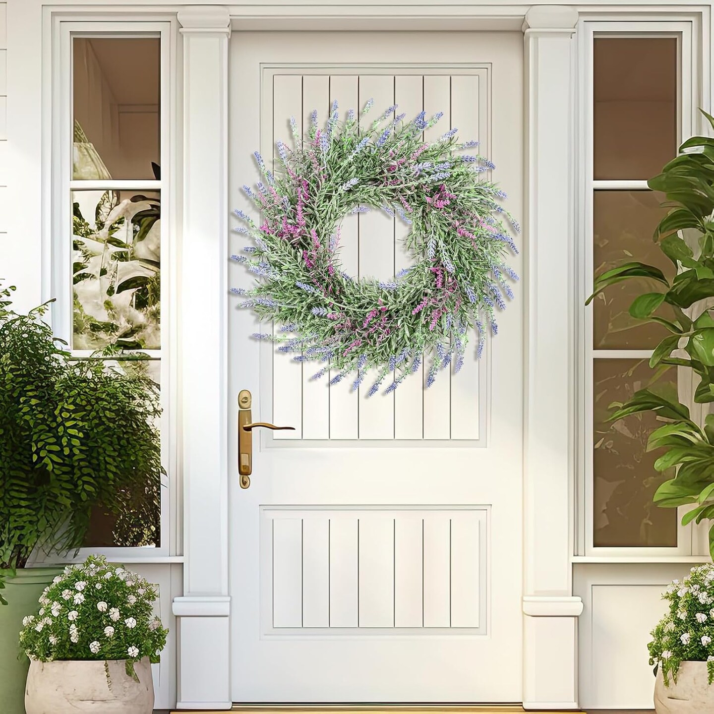 22 Inch Purple Lavender Wreath for Front Door, Artificial Lavender Wreaths