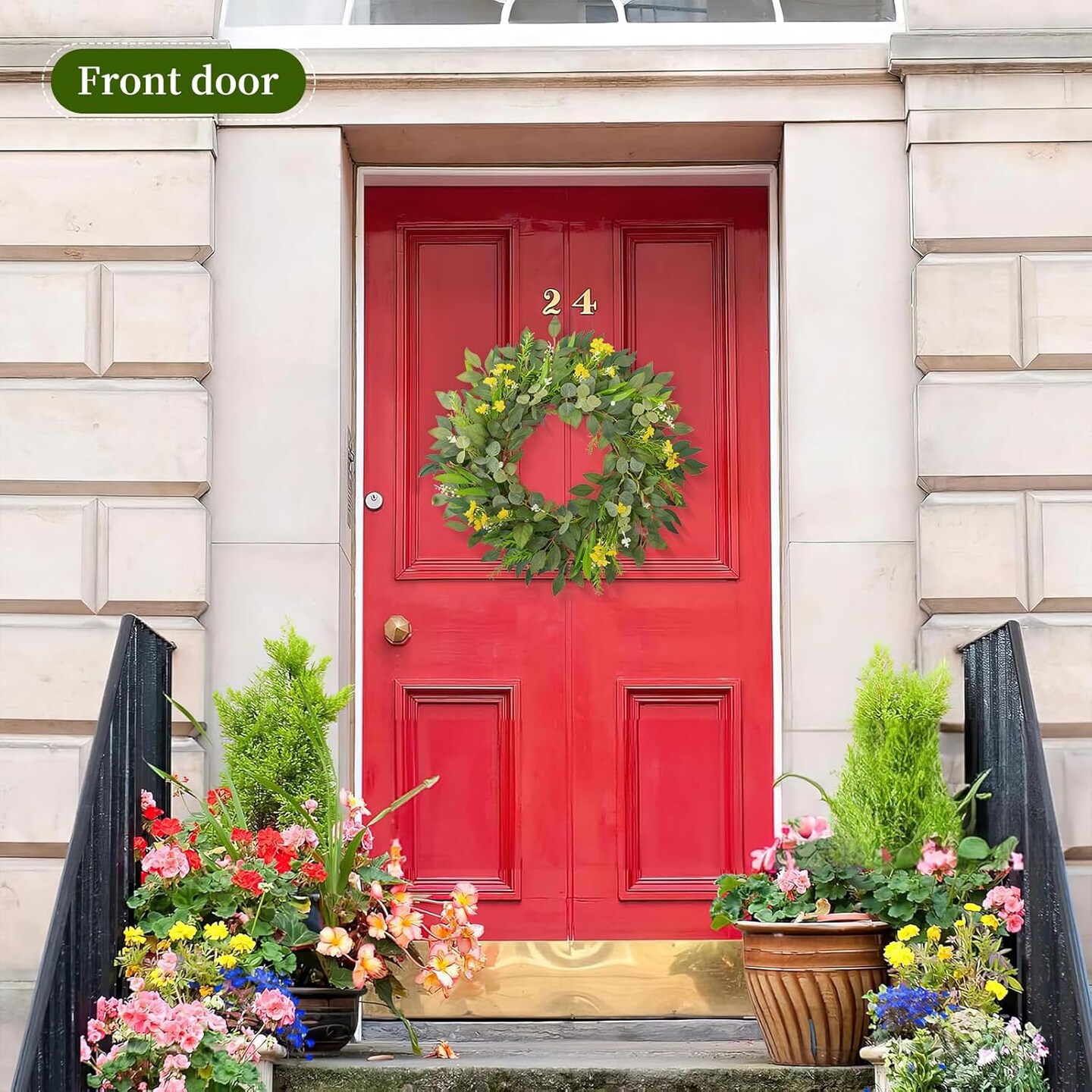 24 Inch Large Spring Summer Greenery Wreaths for Front Door