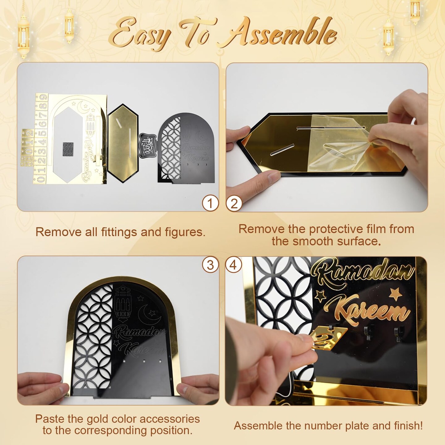 Ramadan Advent Countdown Calendar Acrylic: Ramadan Decorations for Home Eid Mubarak Table Decor, 30 Days Countdown Calendar 2025 Ramadan Gifts for Family (White &#xFF06;Gold)