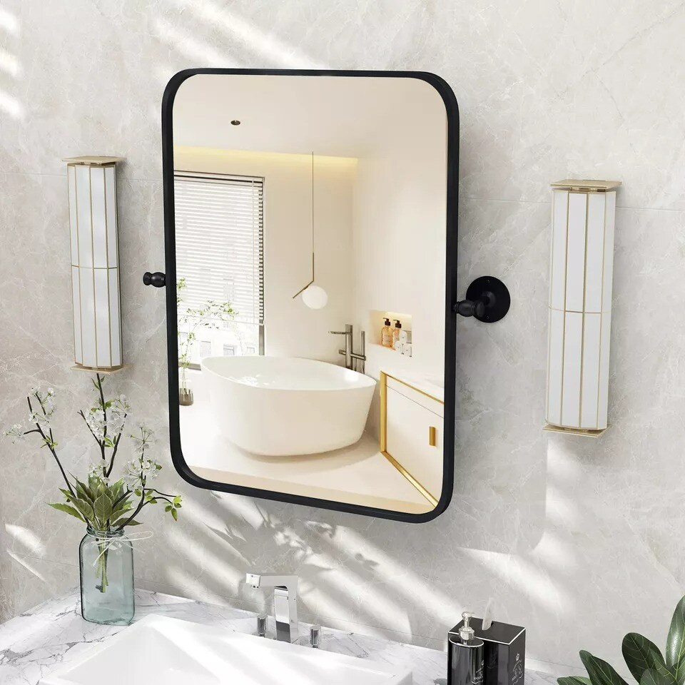 30 x 22 Inch Pivot Bathroom Mirror w/ Shatter-Proof Film, Expansion Screws