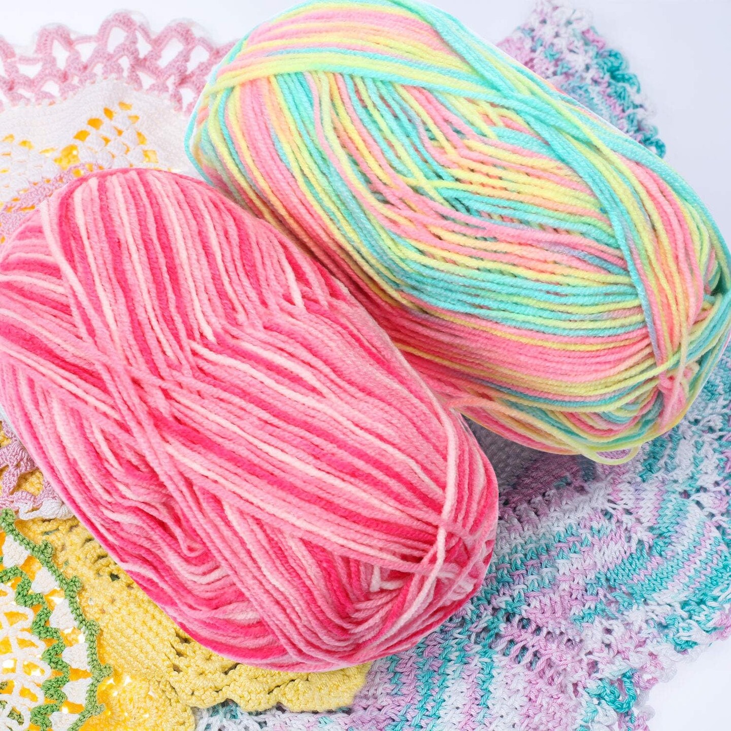 6 Pieces 50 g Crochet Yarn Multi-Colored Acrylic Knitting Hand Knitting Weaving Yarn Crochet Thread(3-Ply,Pink, Yellow Green, Multicolor, Blue, Yellow Red, Yellow Green Pink)