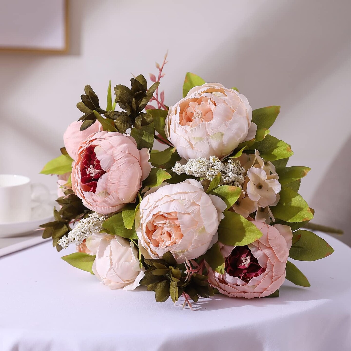 Fake Flowers Vintage Artificial Peony Silk Flowers Wedding Home Decoration,Pack of 1 (Light Pink)