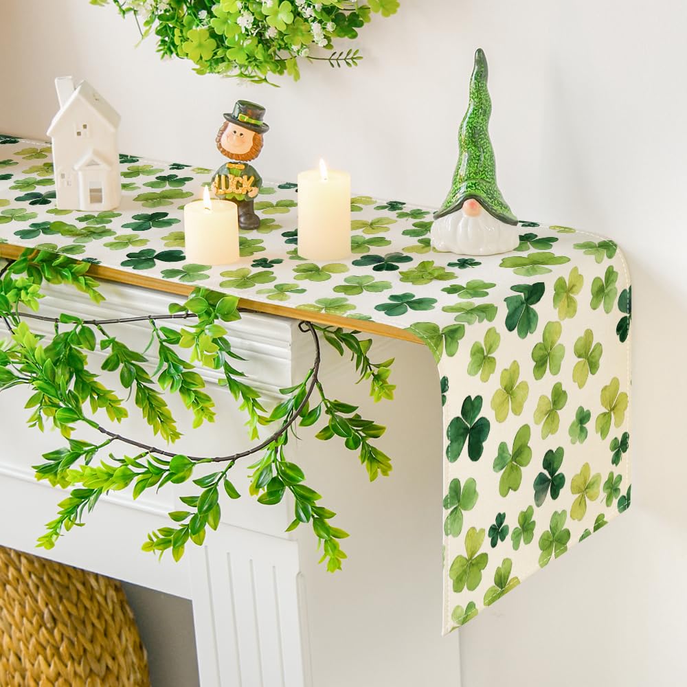 Artoid Mode Shamrock St. Patrick&#x27;s Day Table Runner, Seasonal Spring Lucky Kitchen Dining Table Decoration for Home Party Decor 13 x 72 Inch