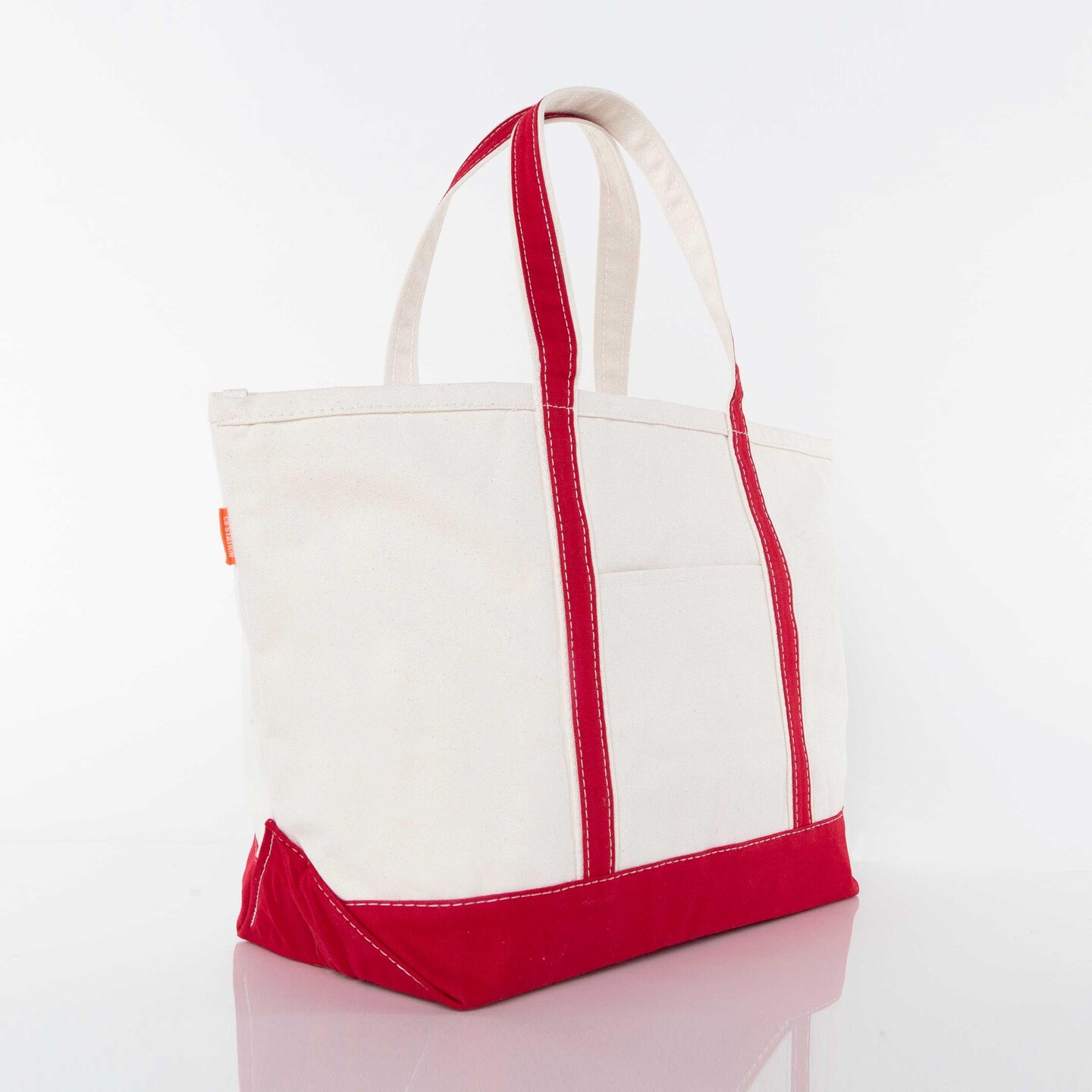 Large Classic Tote -- 18 oz. Heavyweight Durable Canvas -- Natural Canvas &#x26; Red Color