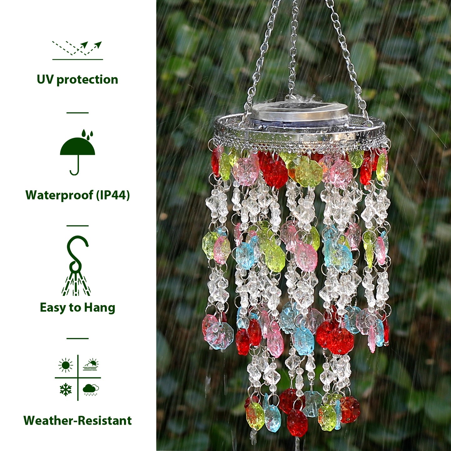 19"H Set of 2 Solar Lighted Patriotic Wind Chime Hanging Decor