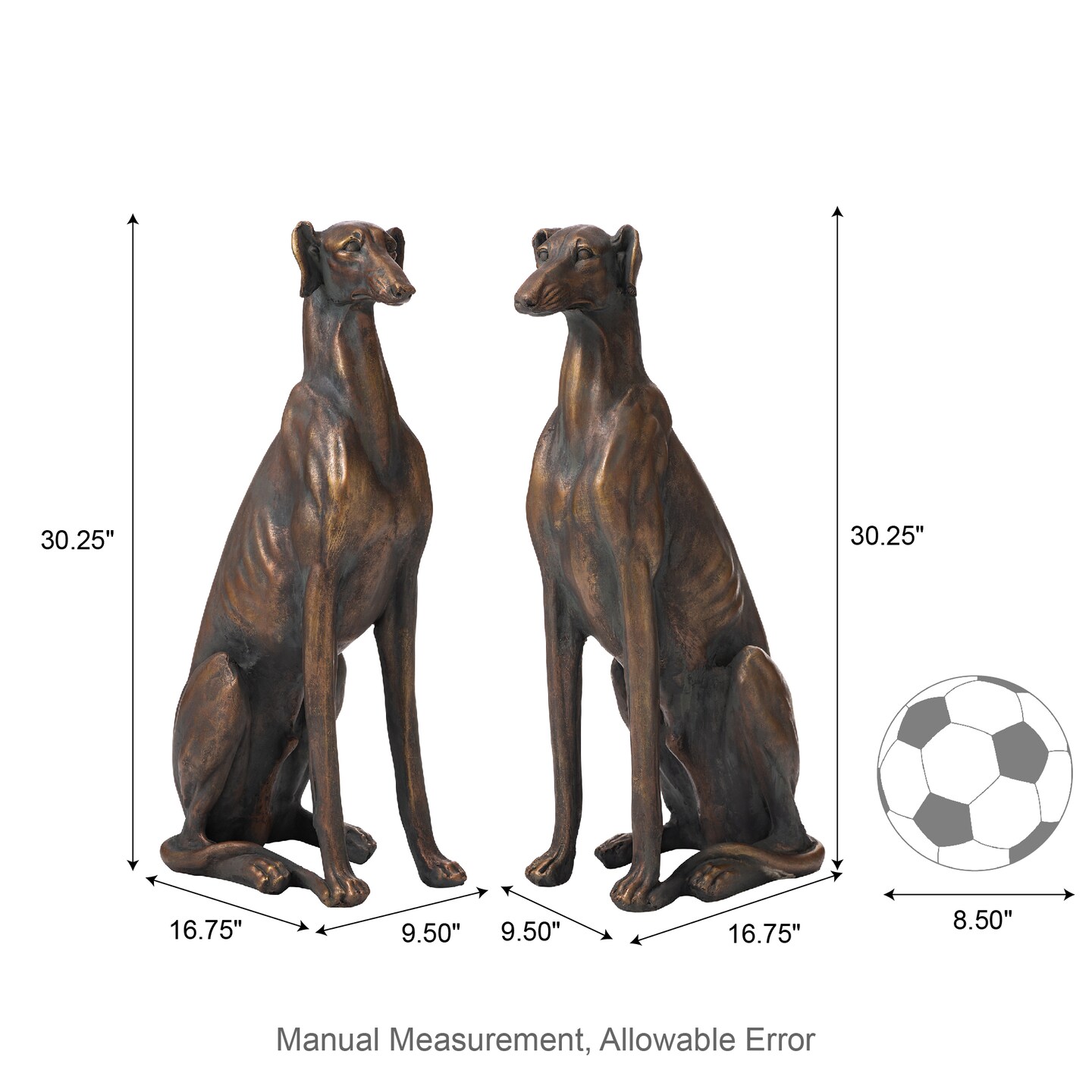 Set of 2 - 30.25&#x22;H MGO Sitting Greyhound Dog Statue