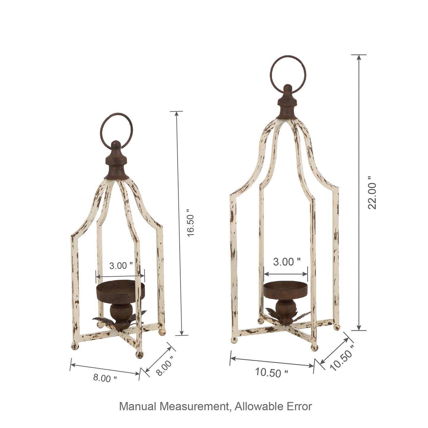 Set of 2 White Farmhouse Metal Decorative Lanterns Hanging Candle Holders Wedding Decor