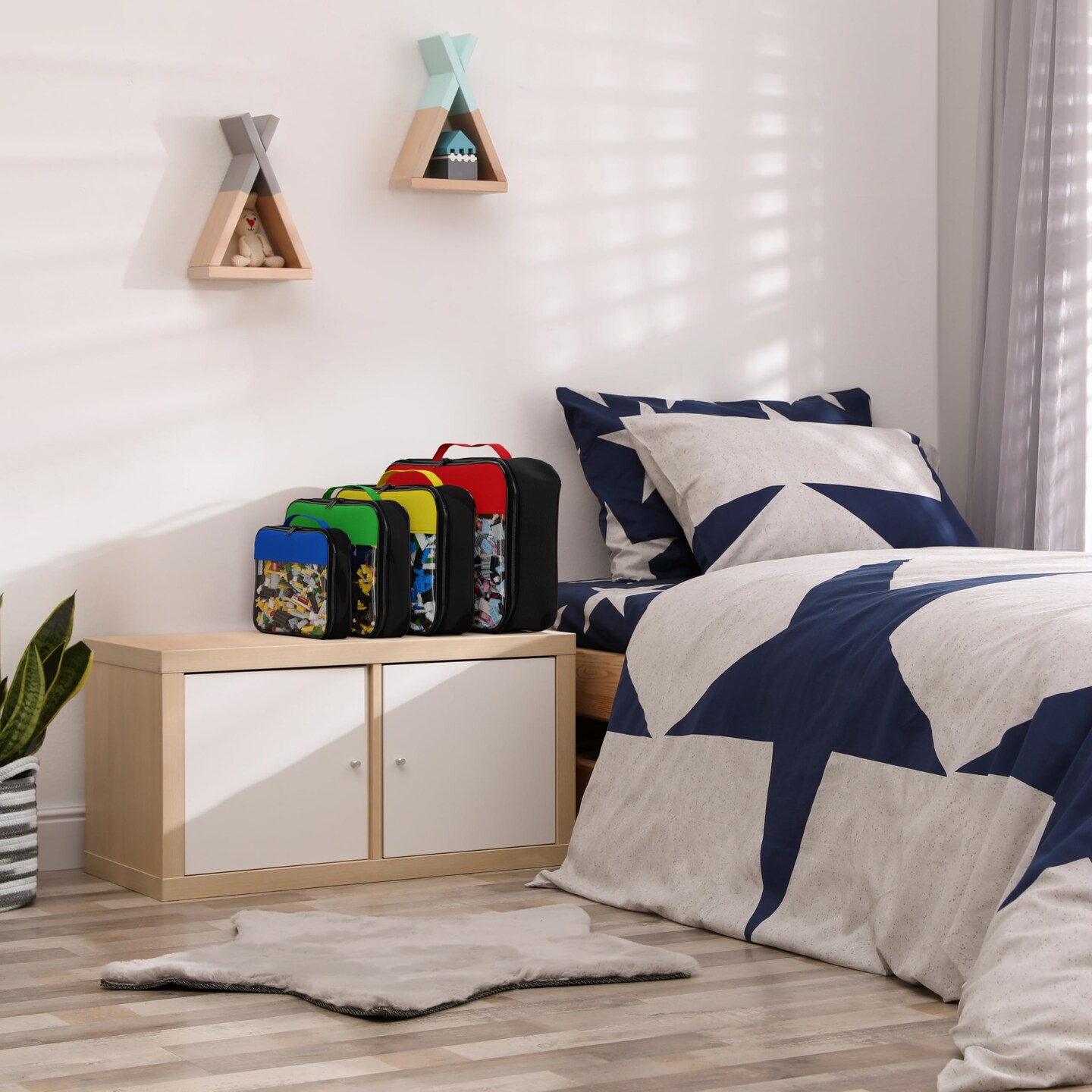 Premium Toy Storage Bags Compatible with LEGO Bricks - Set of 4 Bags With Labels, Handles & Pockets For Easy Organizing - Quality Bliss Bins for Keeping Puzzles & Board Games Stored with Ease