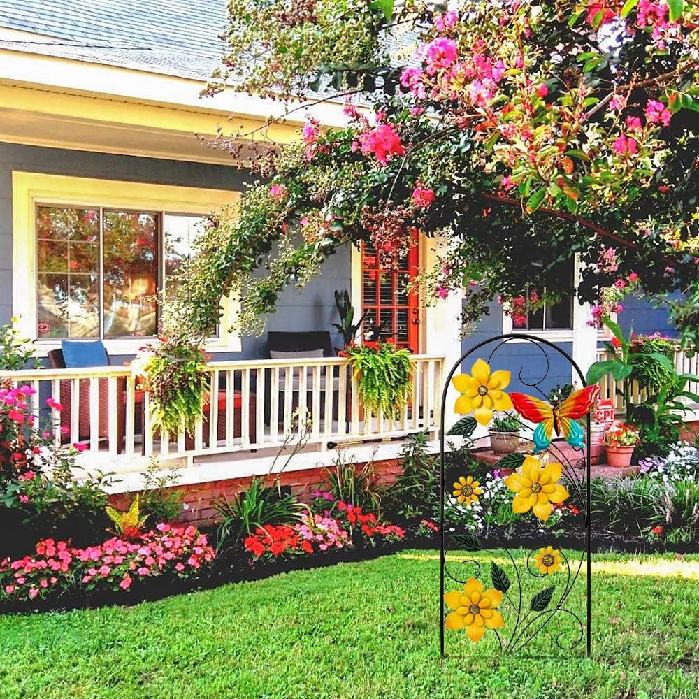 Garden Decor for Outside, 34&#x22; Flower Butterflies Decorative Garden Stakes for Spring Garden Decor, Metal Yard Art Stakes for Outdoor Lawn Backyard Porch Garden Decorations
