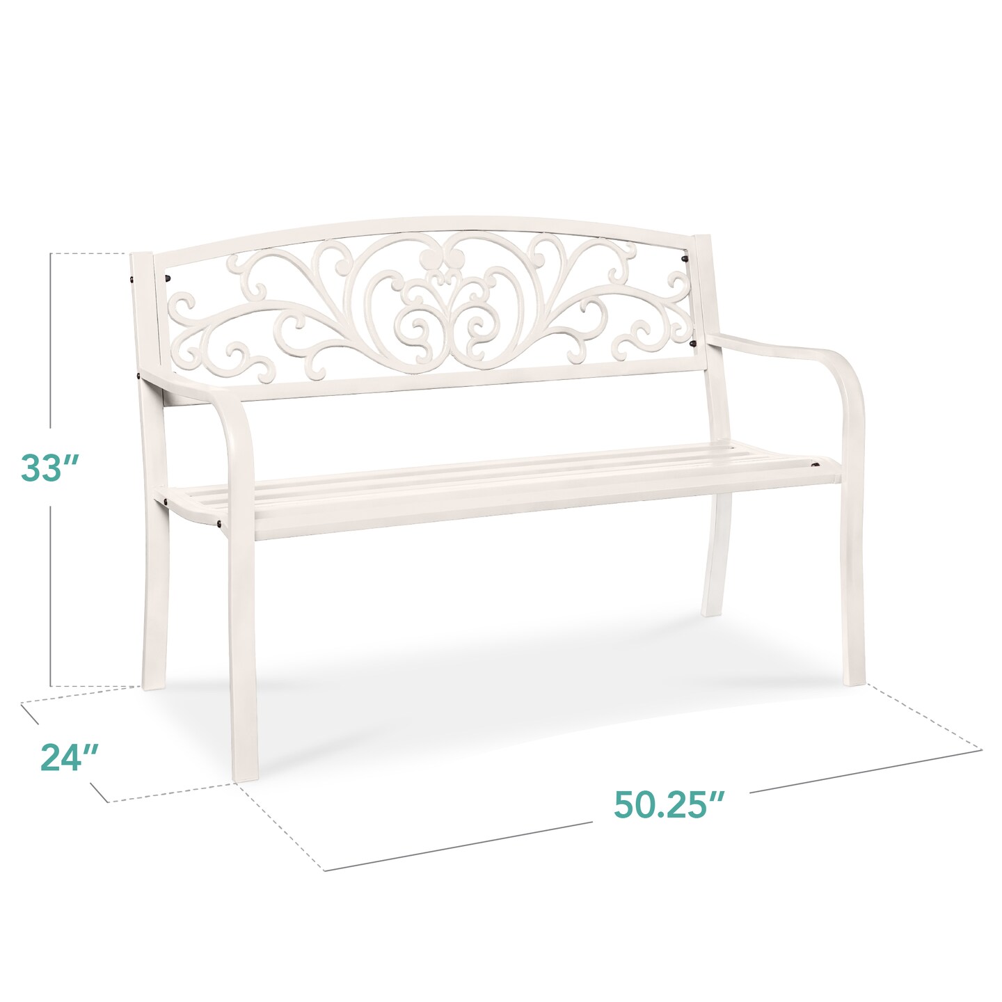 Best Choice Products Outdoor Steel Bench Garden Patio Porch Furniture w/ Floral Design Backrest