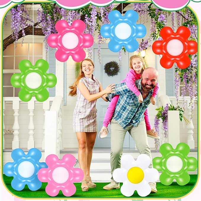 18 Pcs Spring Daisy Flower Inflatable Balls Blow up Daisy Flower Inflatable Decoration Colorful Spring Inflatable Hanging Ornament Flower Shape PVC Yard Decors for Indoor Outdoor(Classic)