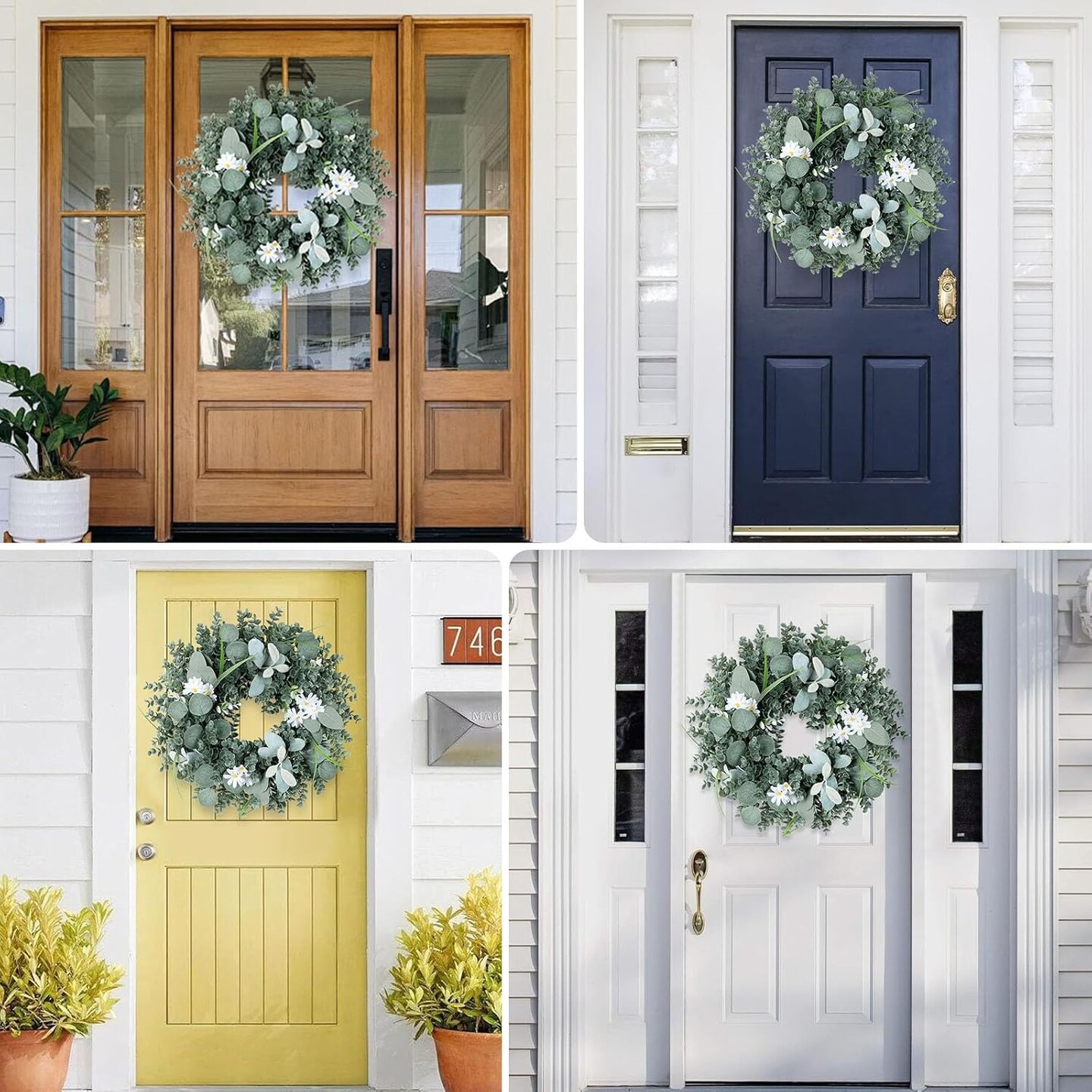 Front Door Wreaths, 20 Inch Spring Eucalyptus Greenery Wreath