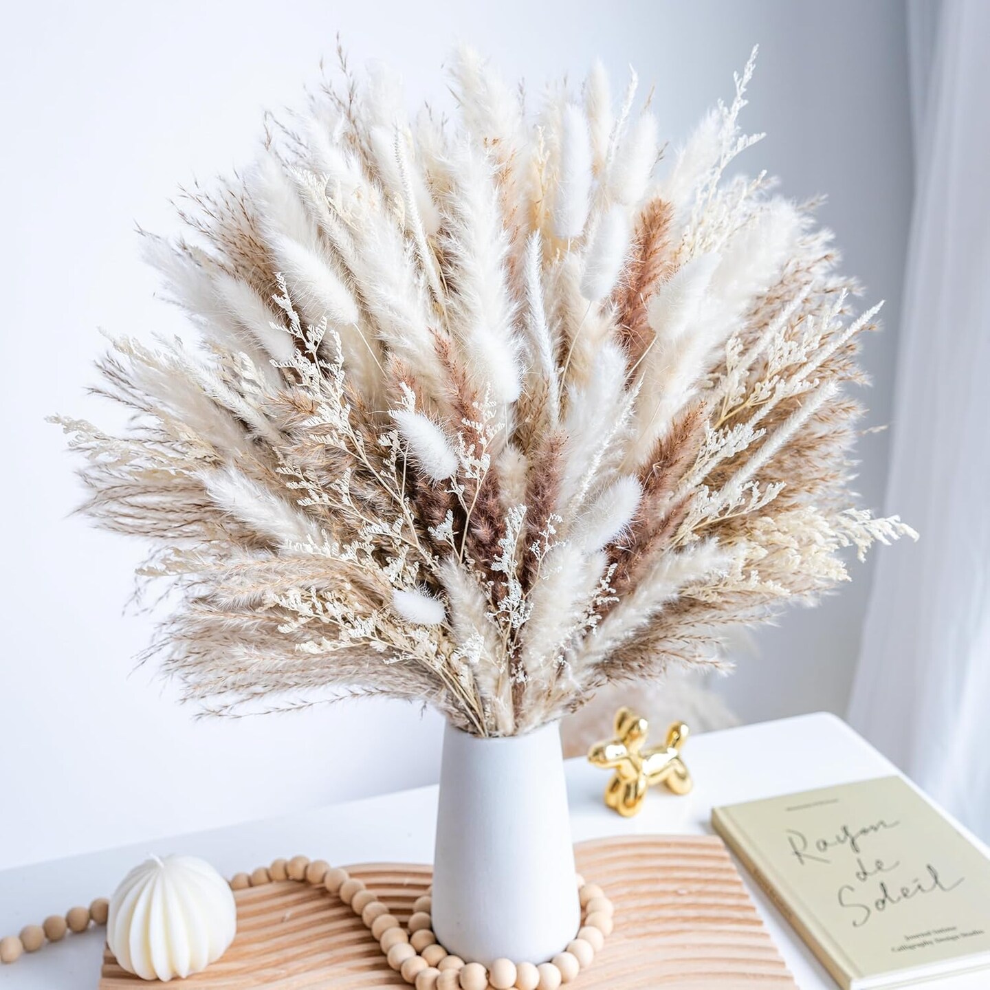 96PCS Natural Dried Pampas Grass Boho Home Decor Bouquet Phragmites Dried Flowers Bouquet