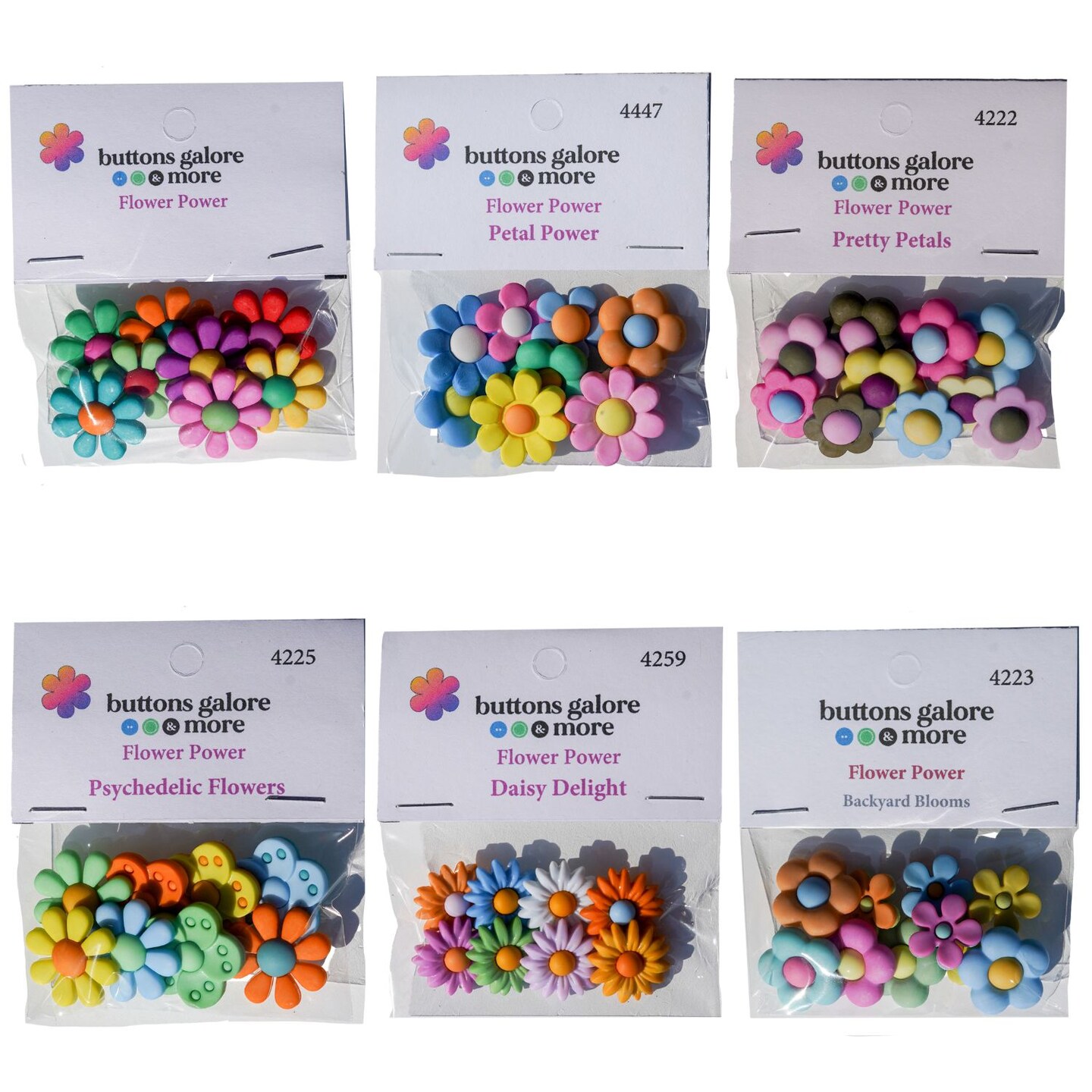Assorted Flower Power Buttons &#x2013; 50+ Piece Set for Sewing, Scrapbooking &#x26; DIY Crafts &#x2013; Colorful Floral Designs