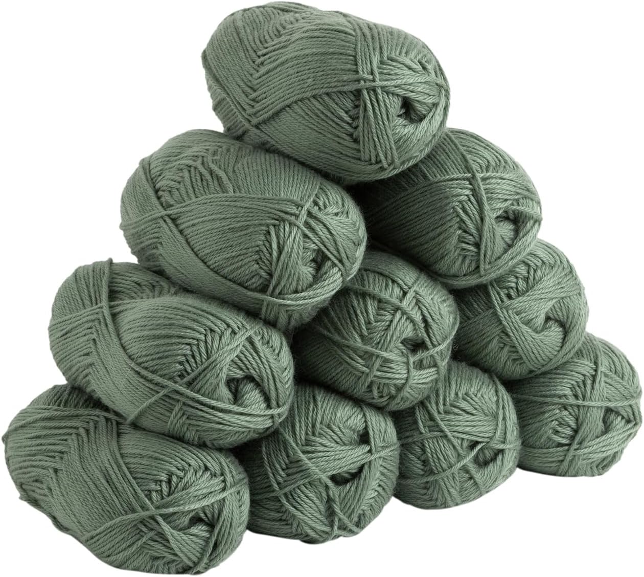 Mighty Stitch Acrylic and Superwash Wool Blend Worsted Weight Green Yarn Pack - 10 skeins of 100g Each - 2080 Yards Total (Sage)