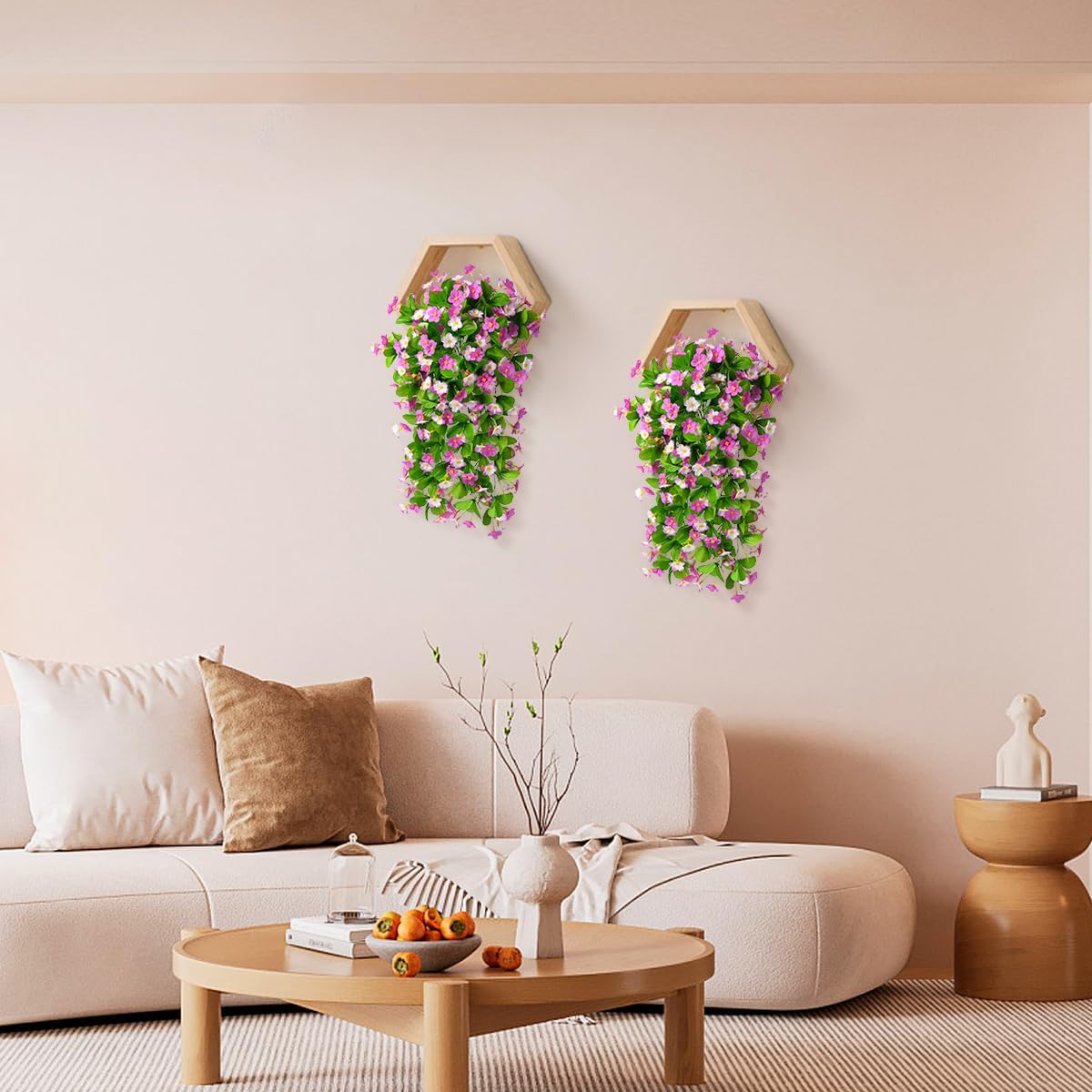 2-Pack Artificial Hanging Flowers – UV-Resistant Faux Violet Silk Plants for Outdoor Spring & Summer Décor, Front Door, Yard, Garden, and Planters