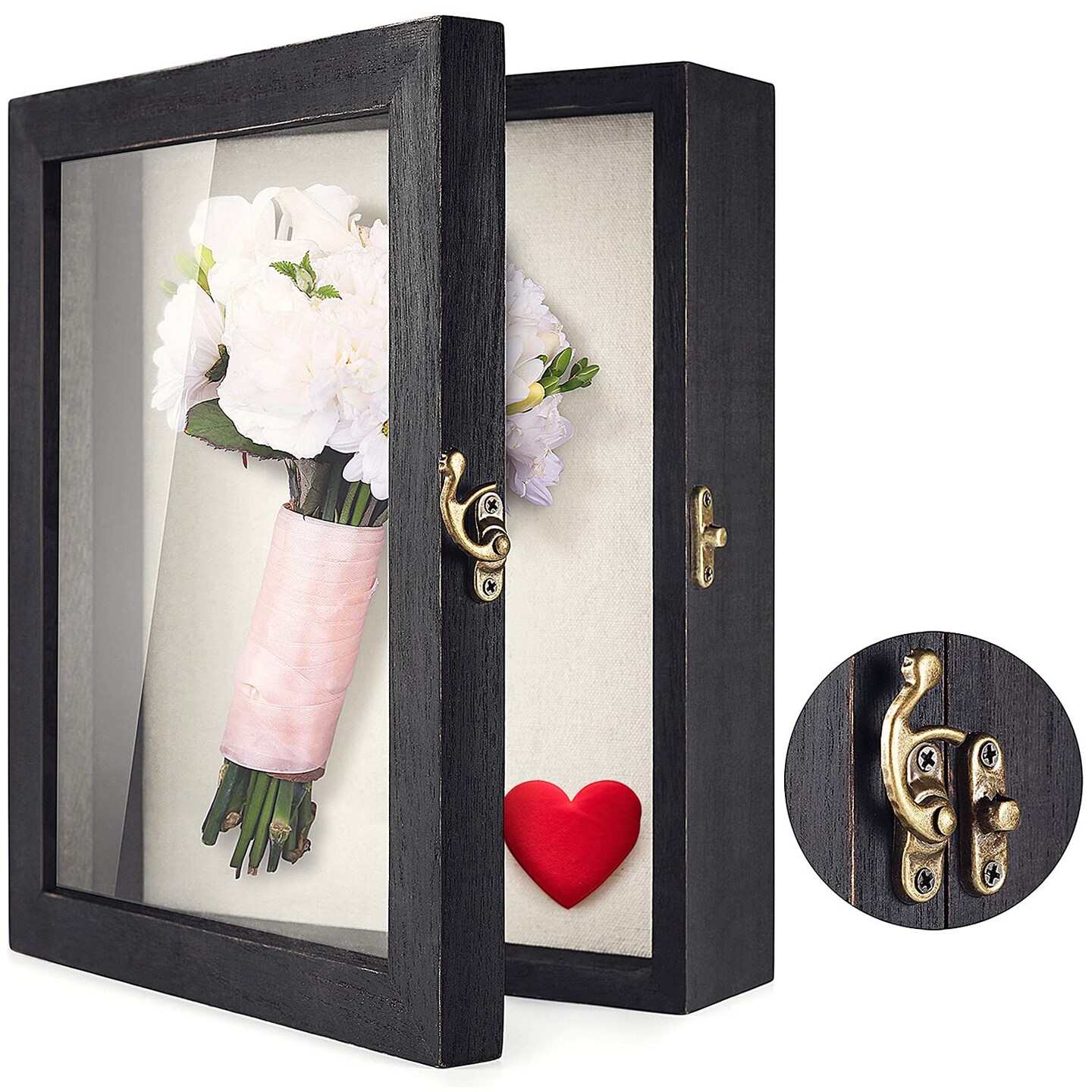 Shadow Box for Flowers 8 x 10 Shadowbox Display Case Picture Frame with Glass Window Door Wedding Bouquet Memorabilia Medals Military Photos Memory Box for Keepsakes - Rustic Black