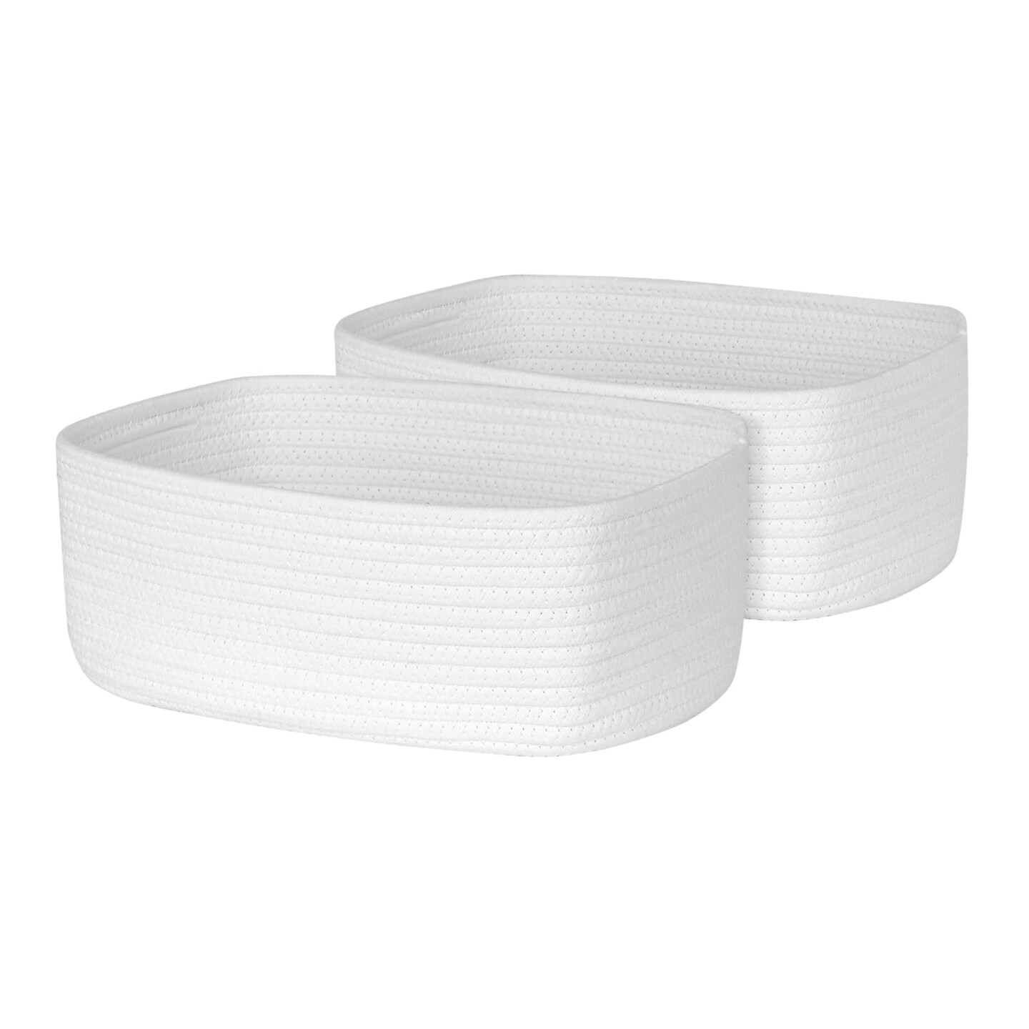 ORGMASTER Small Rope Basket 13&#x22; x 8.5&#x22; x 5.1&#x22;, Woven Storage Baskets Closet Organizer Bins, Shelf Boxes for Organizing Home Office, Cat Dog Toy Box, Empty Gift Basket 2 Pack, White