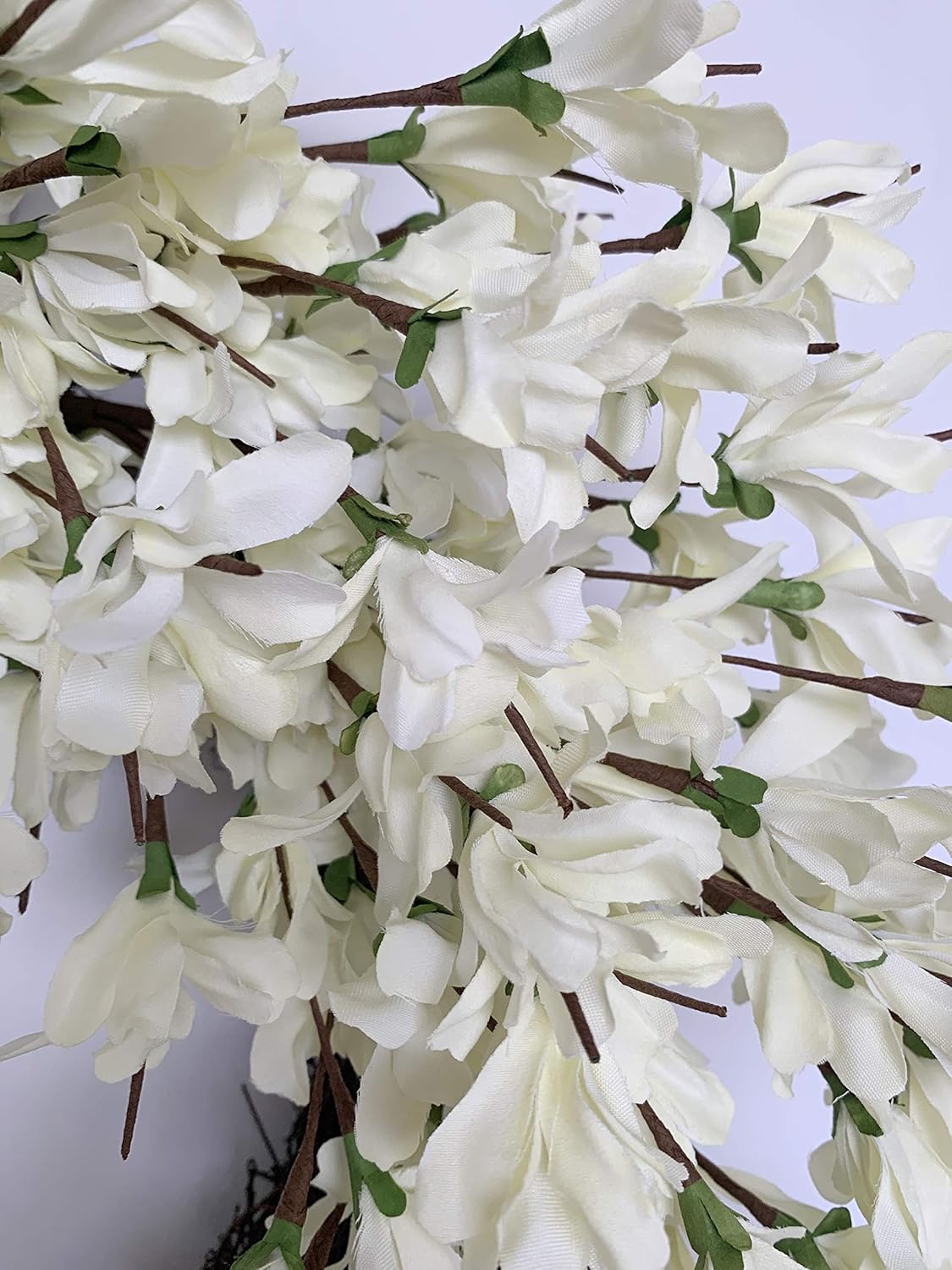 White Cream Forsythia Wreath 24 Inch Spring Front Door Blossom Cluster Flower