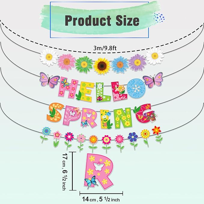 Spring Banner, NO-DIY Spring Decorations includes Hello Spring Banner, Spring Flower Garland and Spring Garland, Spring Party Decorations for Spring Easter Mantel Fireplace Hanging Decor