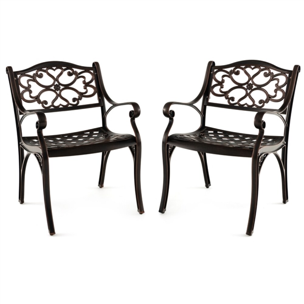 Outdoor Patio Chairs 2-Pack Bronze Cast Aluminum Ergonomic Seat and Backrest